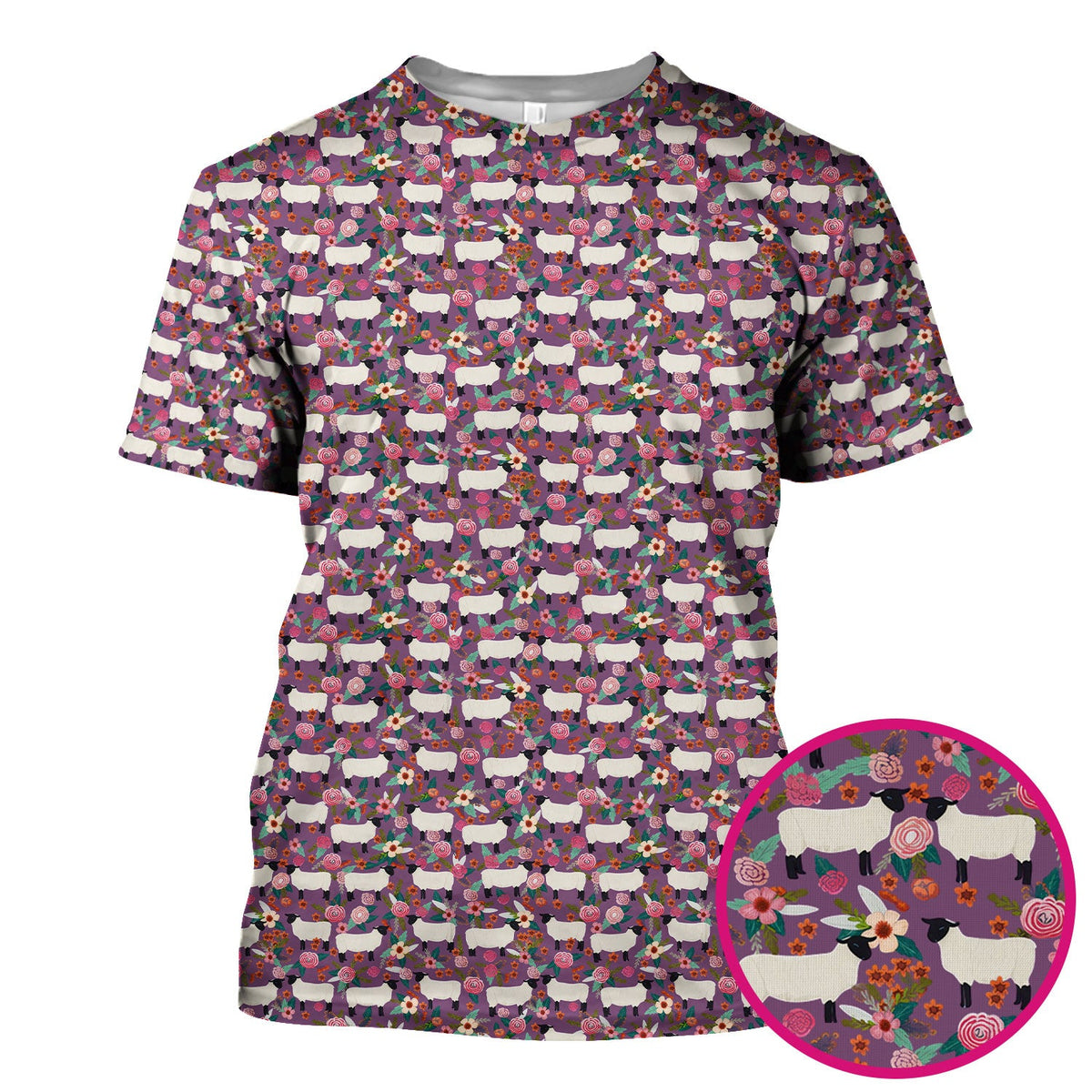 Sheep Floral Meadow Nurse Scrub Top