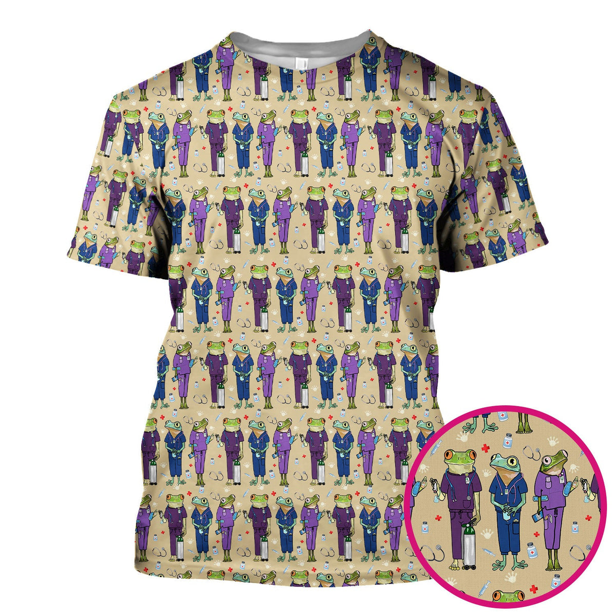 Frog Print Nurse Scrub Top