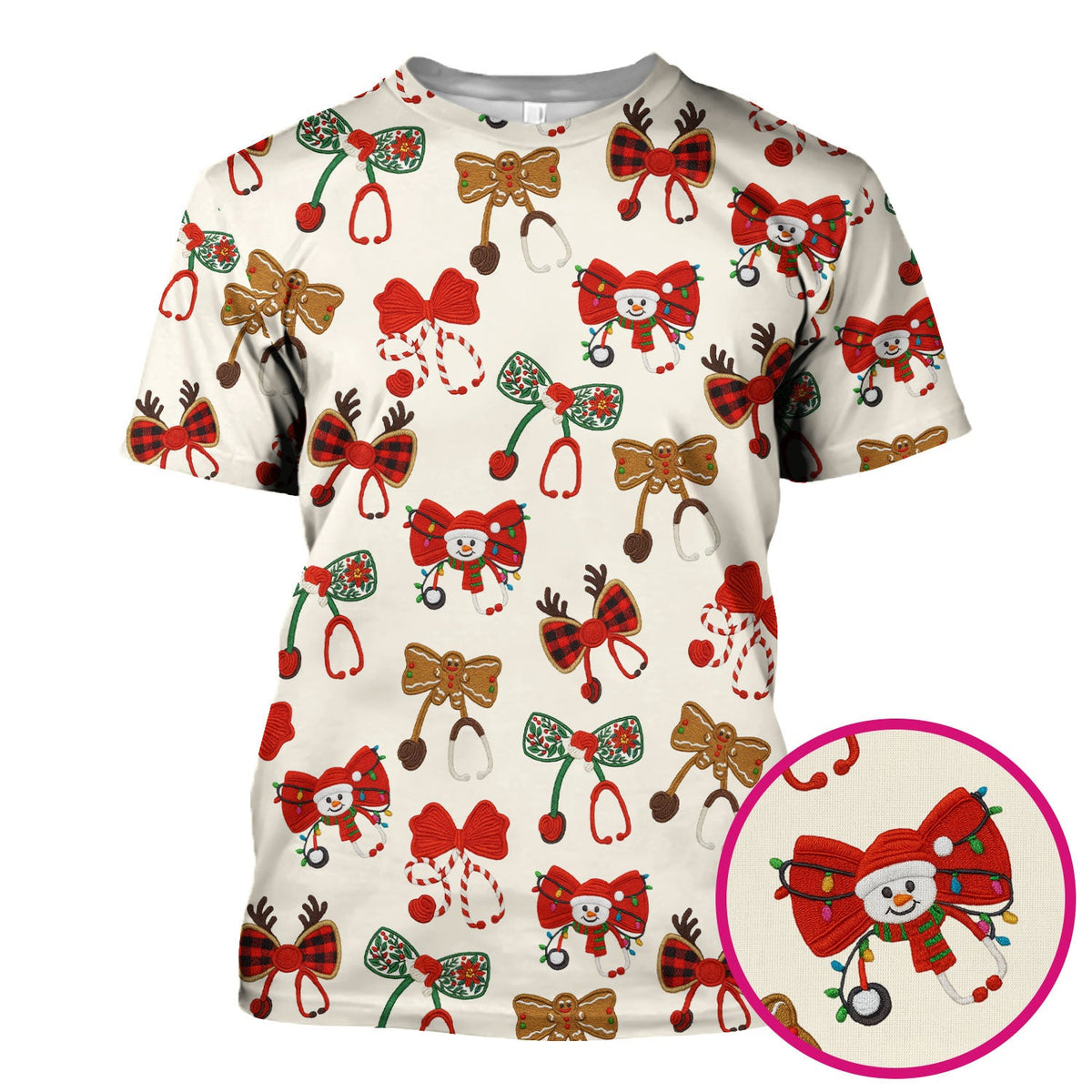 Christmas Stethoscope Bow Nurse Scrub Top