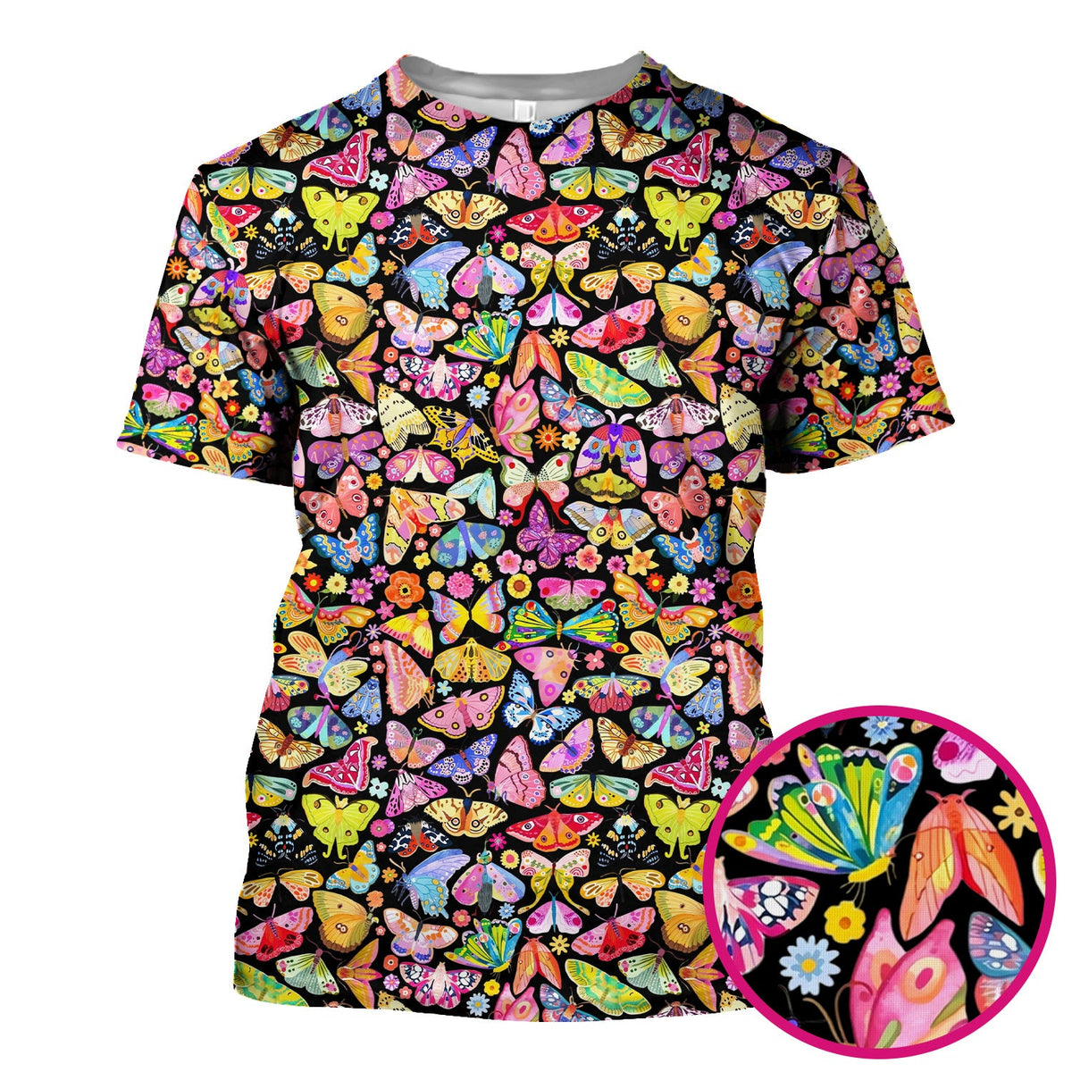 Cute Bright Butterfly Moth Floral Nurse Scrub Top