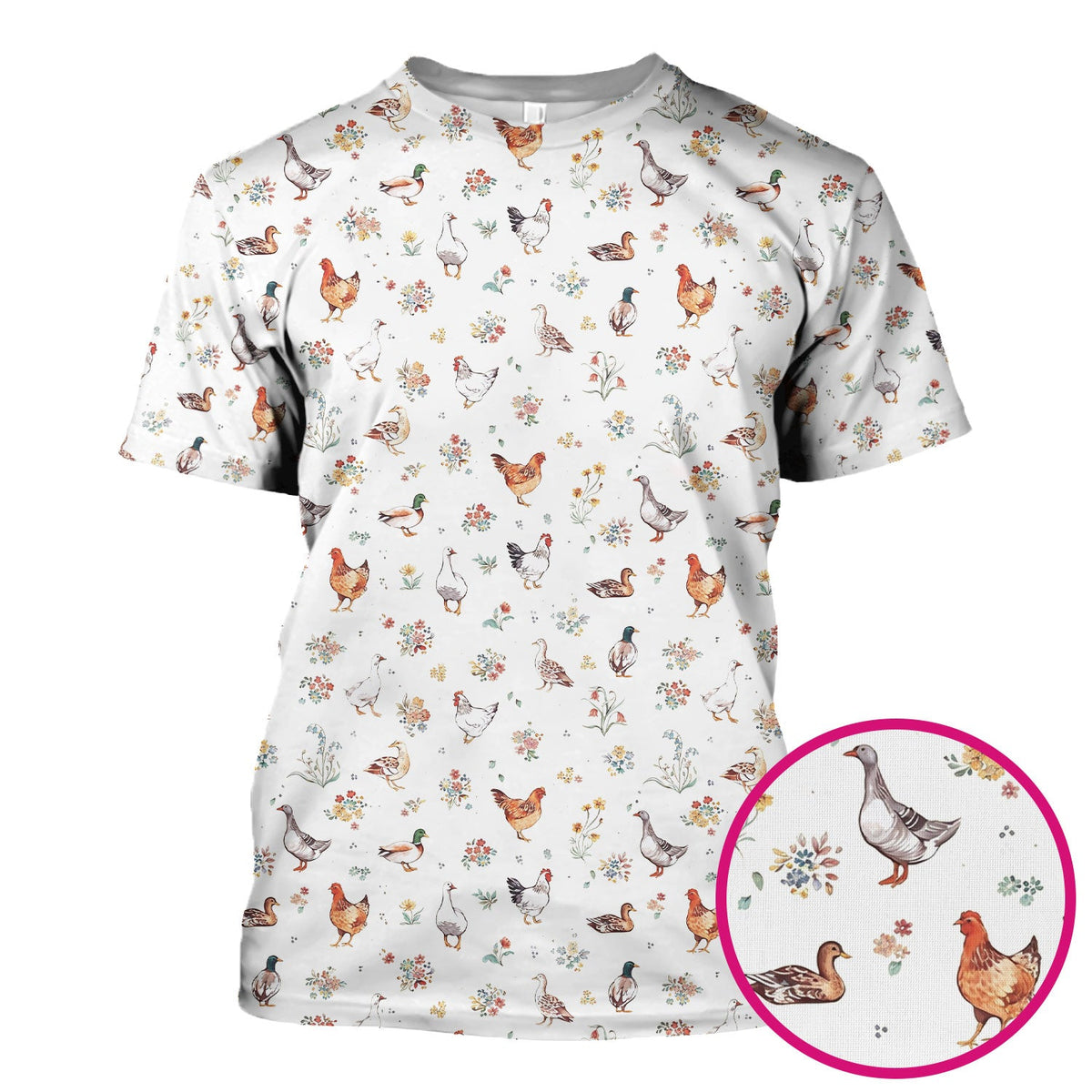 Farm Chicken Duck Floral Pattern Scrubs Top, Comfortable Scrubs for Nurses