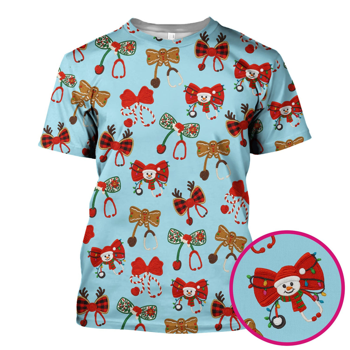 Christmas Stethoscope Bow Nurse Scrub Top