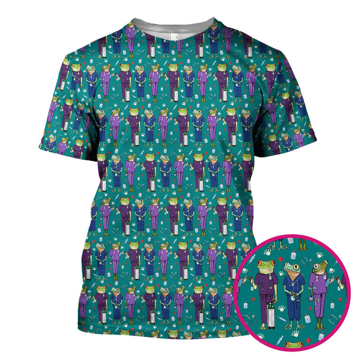 Frog Print Nurse Scrub Top