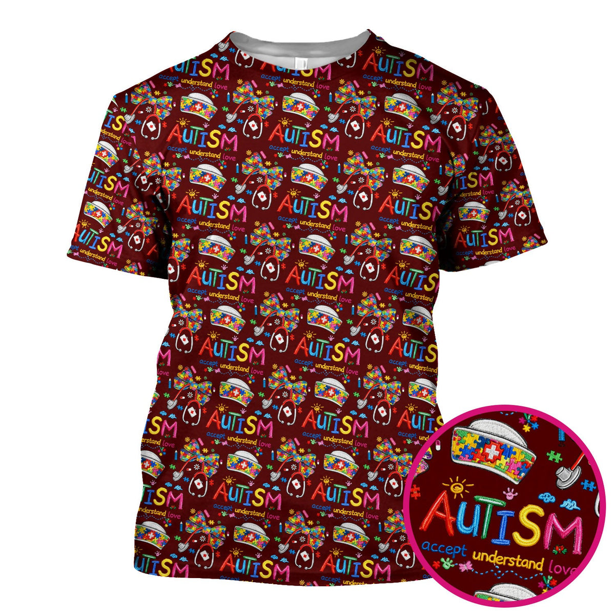 Autism Awareness Accept Understand Love Nurse Scrub Top