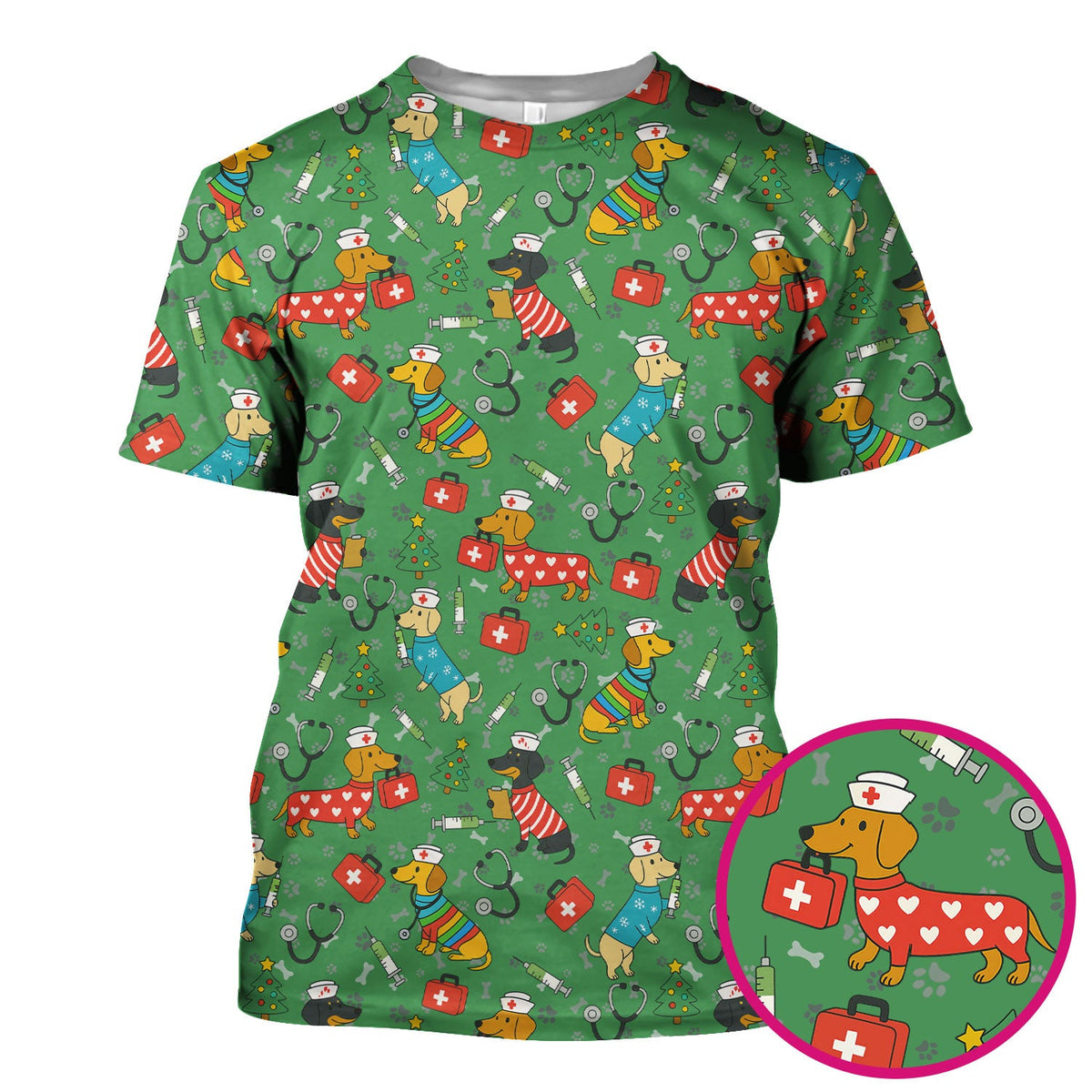 Christmas Dachshund Nurse Scrub Top
