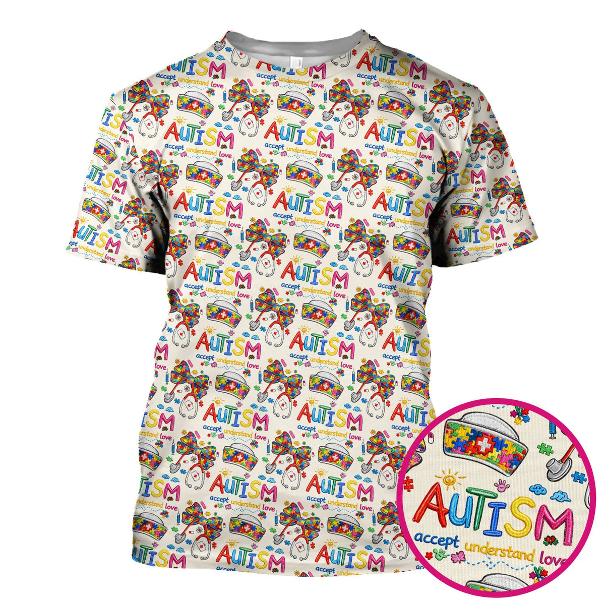 Autism Awareness Accept Understand Love Nurse Scrub Top
