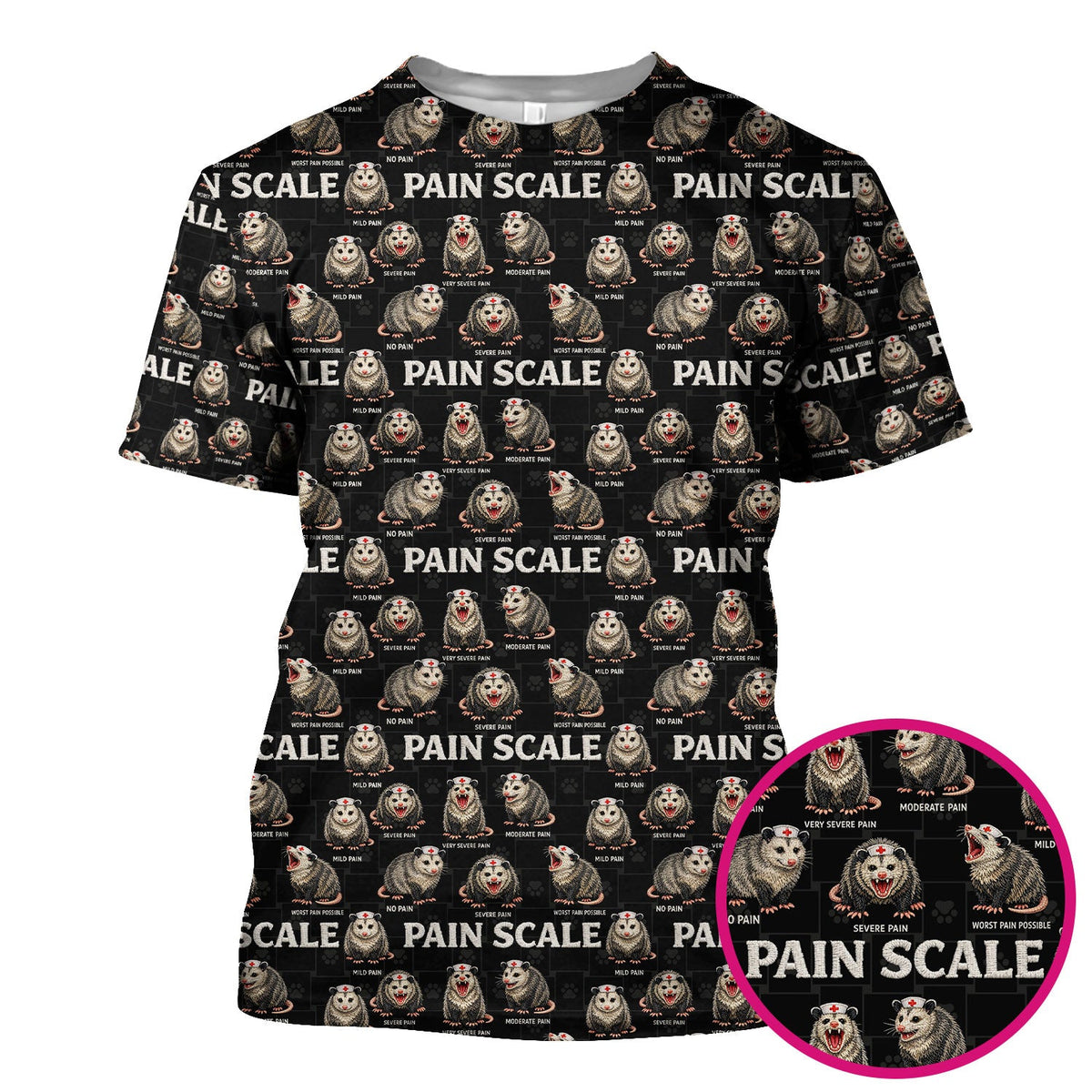 Edgy Possum Pain Scale Nurse Pattern Scrub Top, Comfortable Scrubs For Nurses