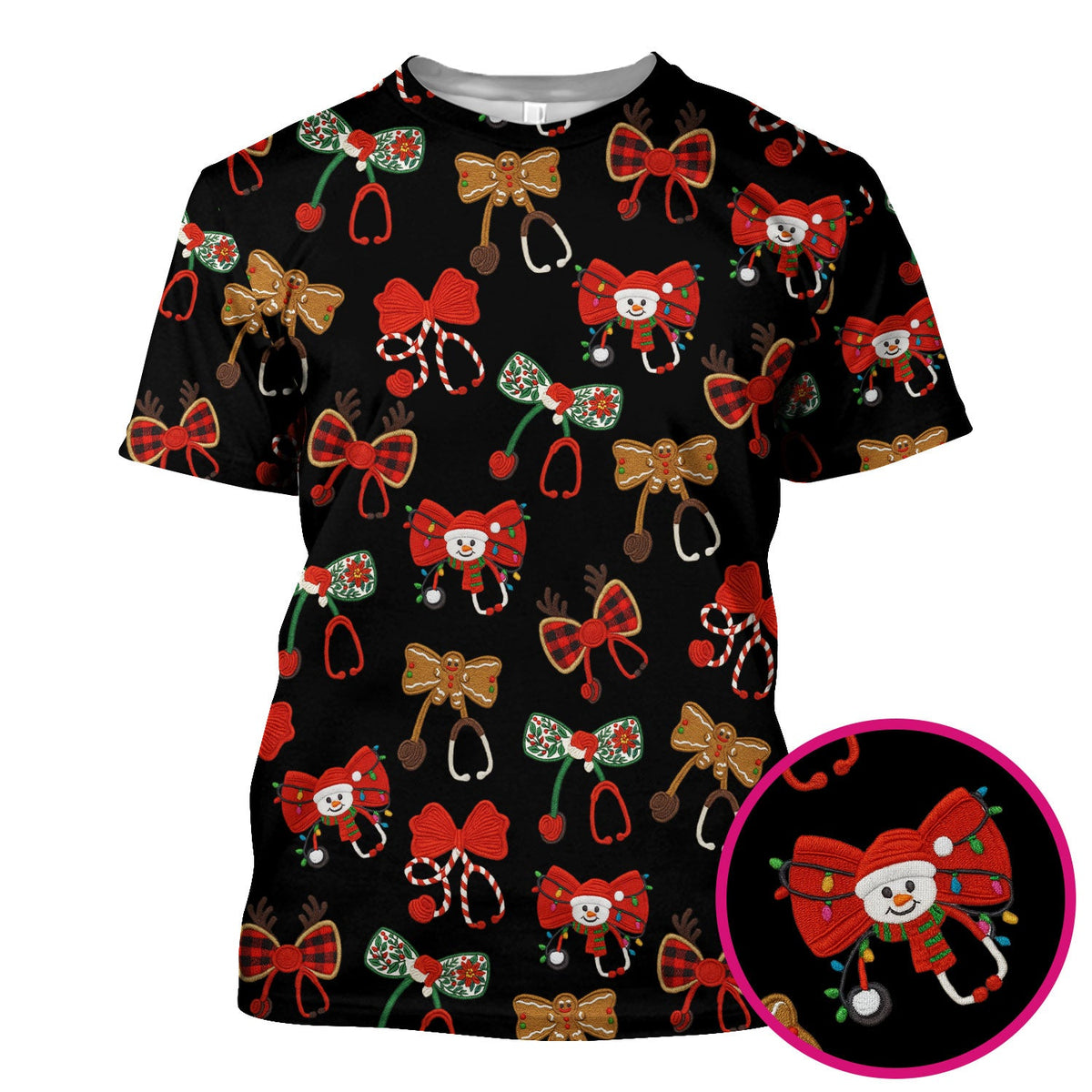 Christmas Stethoscope Bow Nurse Scrub Top