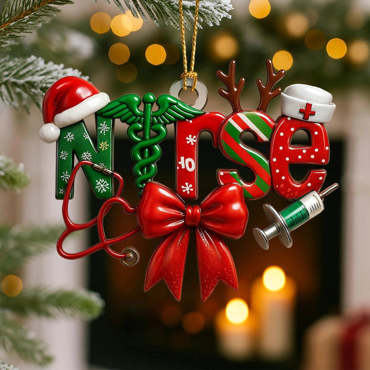 Stethoscope Syringe Nurse Ornament - Christmas Gift