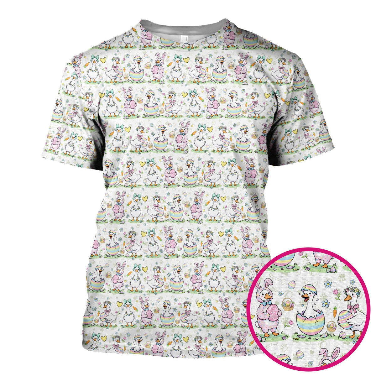 Pastel Easter Goose Bunny Egg Pattern Scrub Top, Comfortable Scrubs for Nurses
