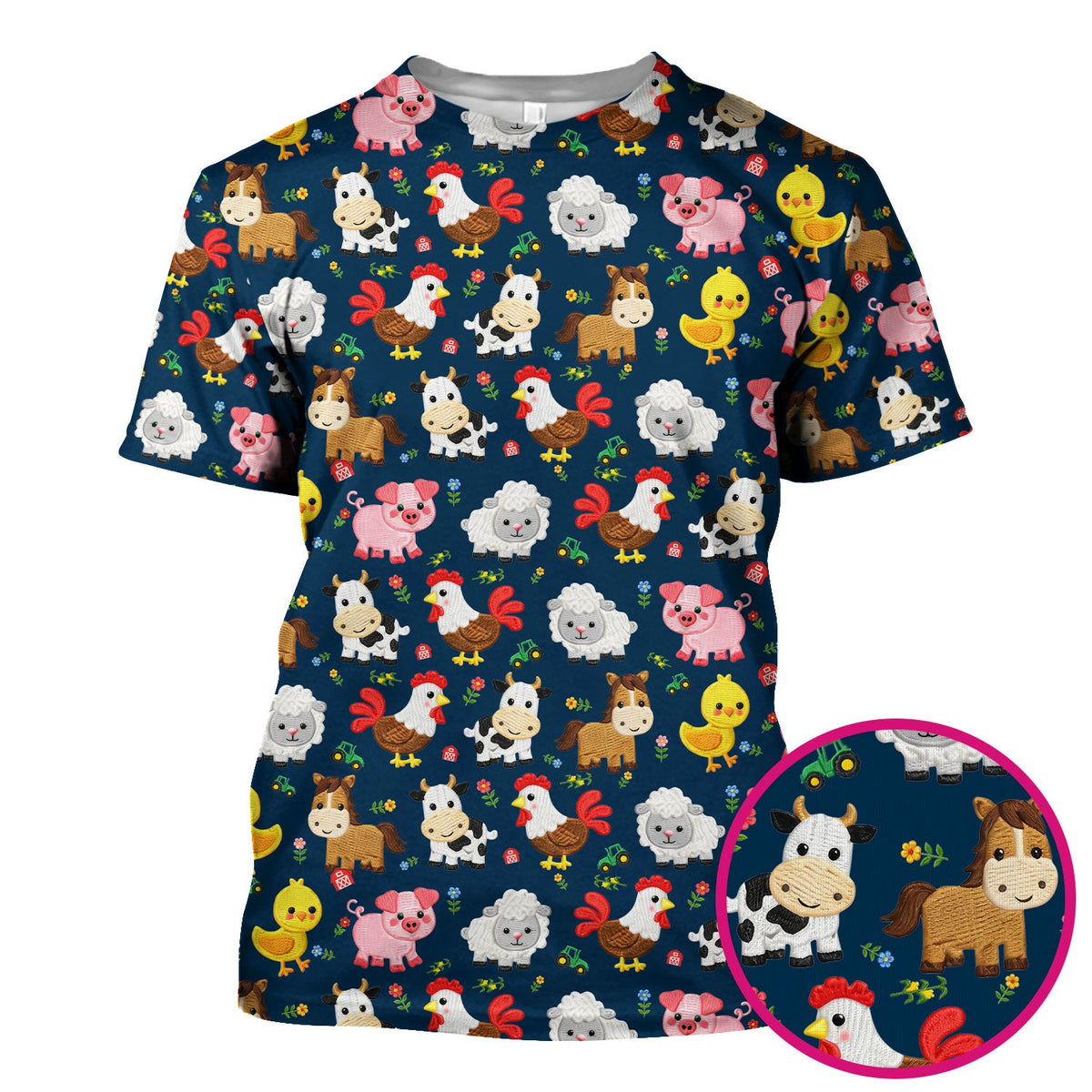 Cartoon Farm Animal Nurse Scrub Top