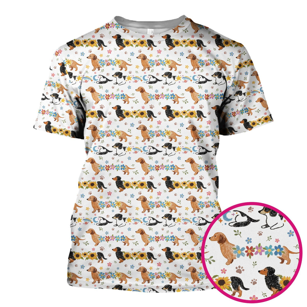 Floral Wiener Dog Nurse Scrub Top