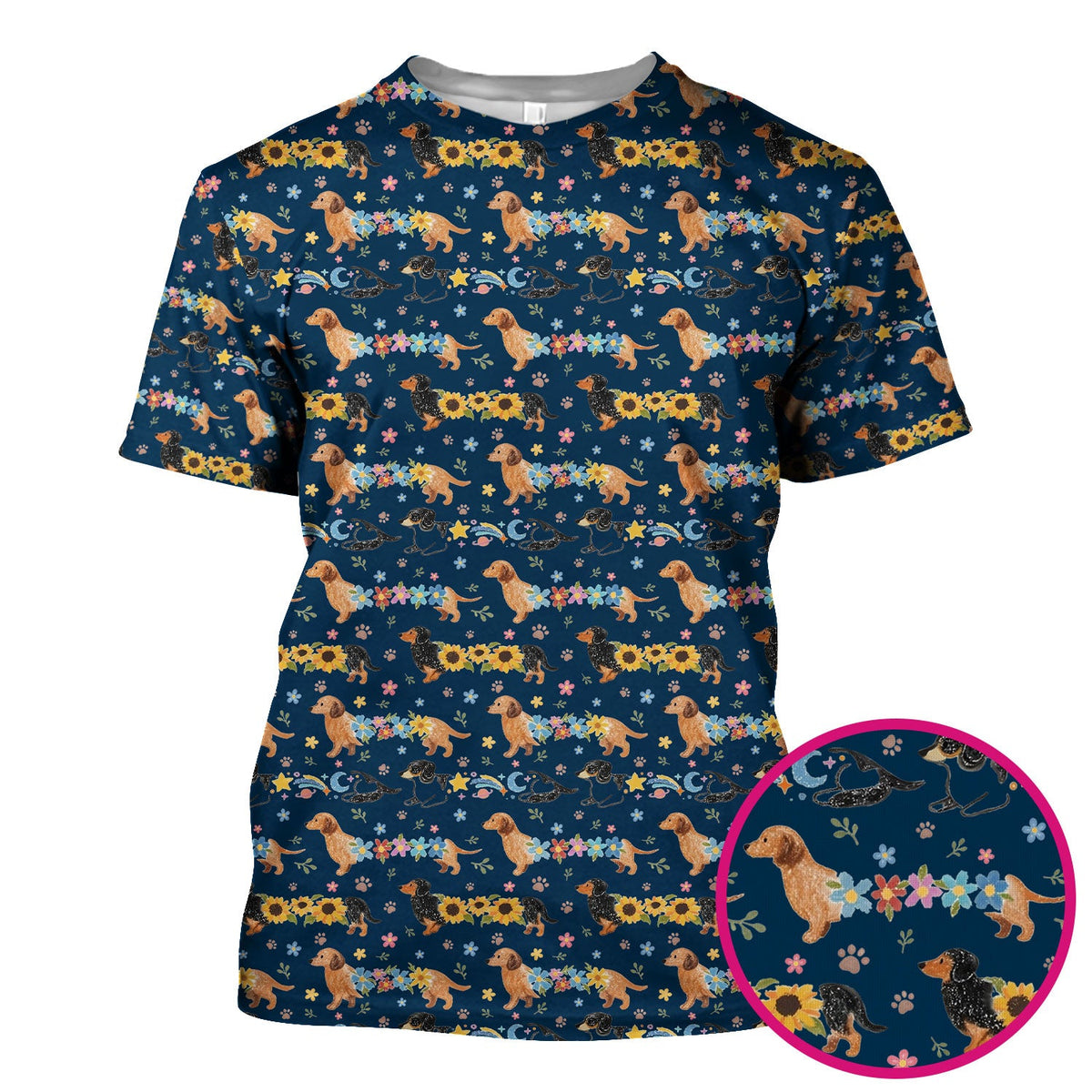 Floral Wiener Dog Nurse Scrub Top