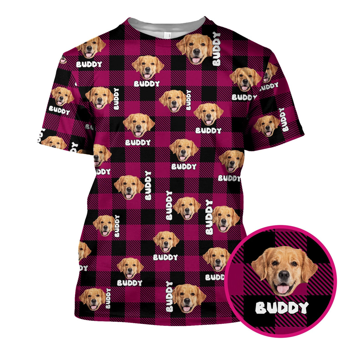 Custom Dog Face Scrub Top, Personalized Pet Photo Checkered Pattern Shirt, Custom Name Vet Tech Gift For Nursing
