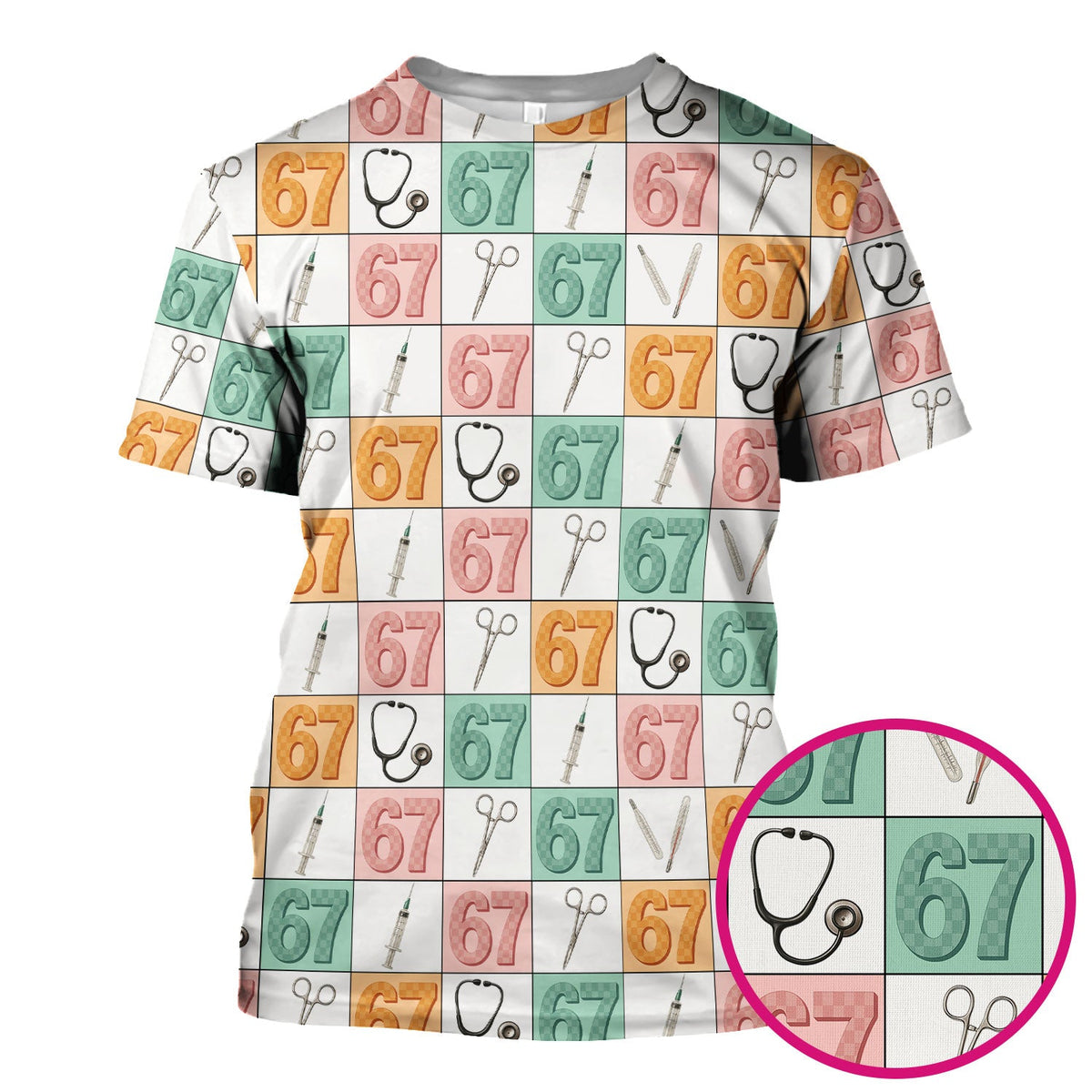 67 Patchwork Medical Tools Nurse Scrub Top