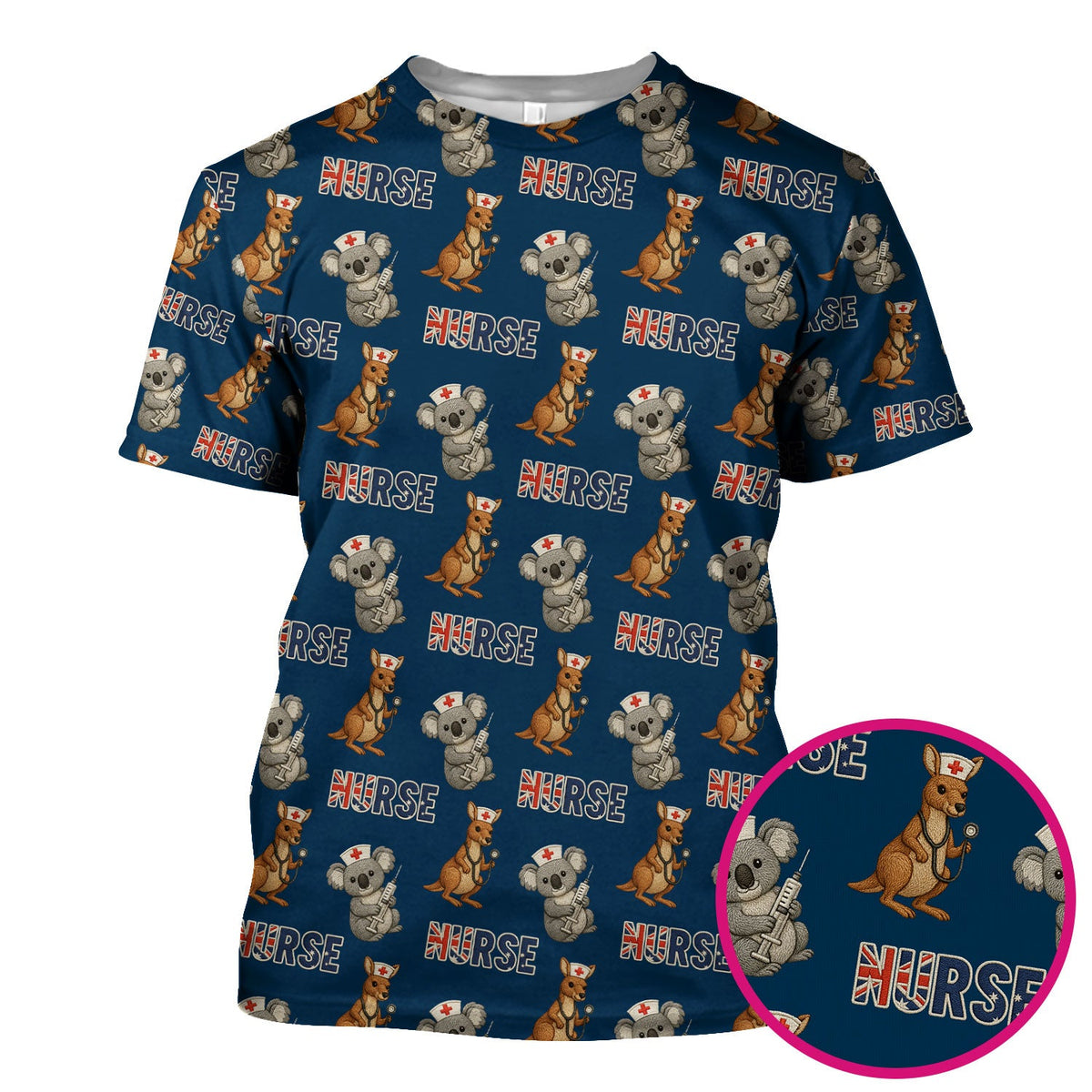 Cute Koala Kangaroo Scrub Top, Australian Nurse Pattern Shirt,  Breathable Fabrics Nursing Uniform