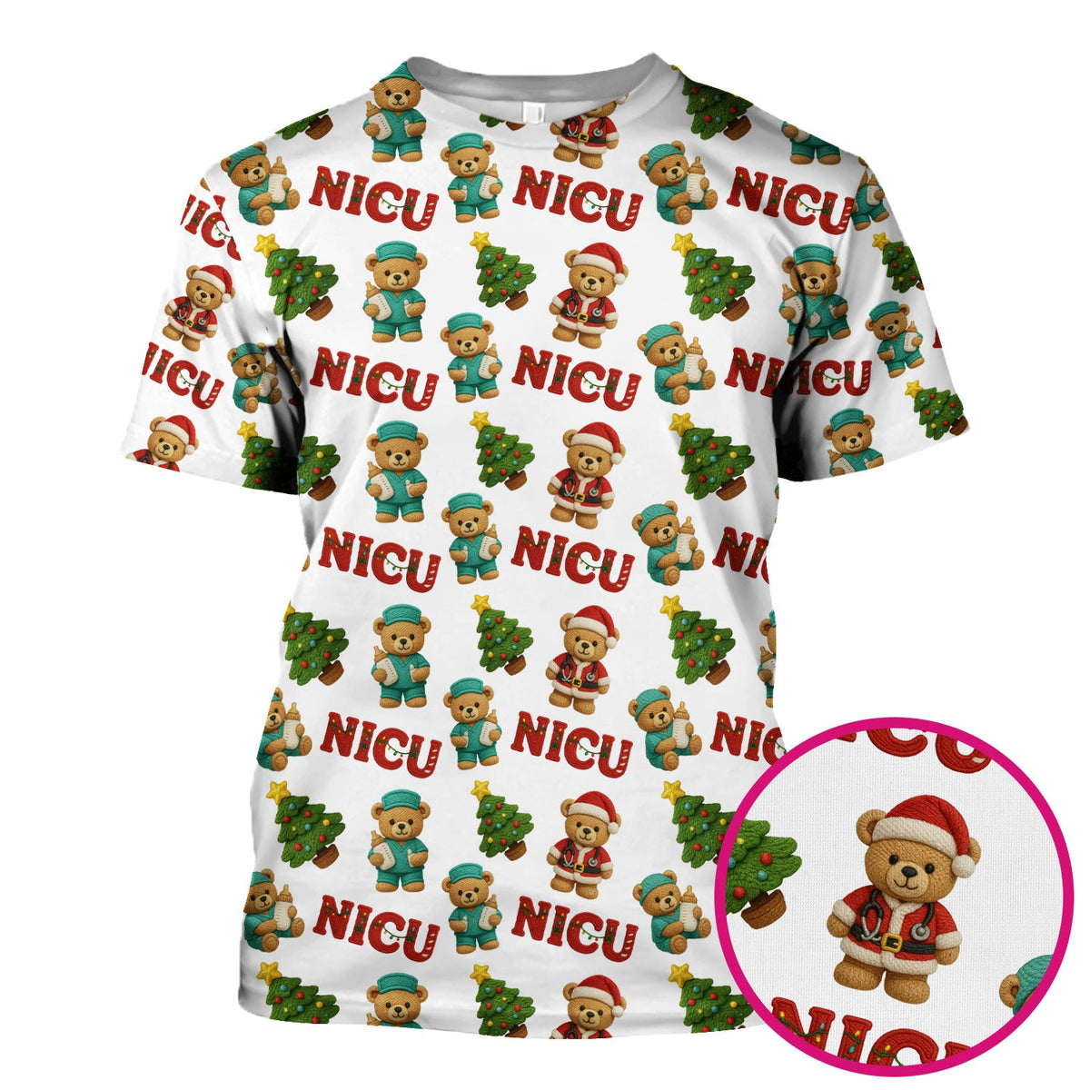 NICU Nurse Teddy Bear Scrub Top - Christmas Gift