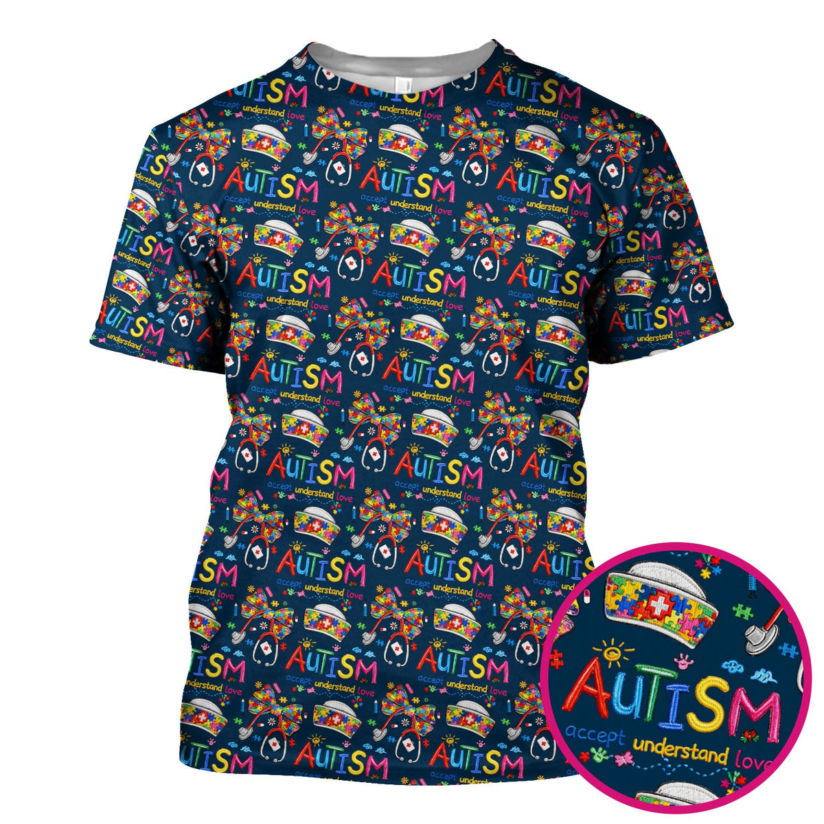 Autism Awareness Accept Understand Love Nurse Scrub Top