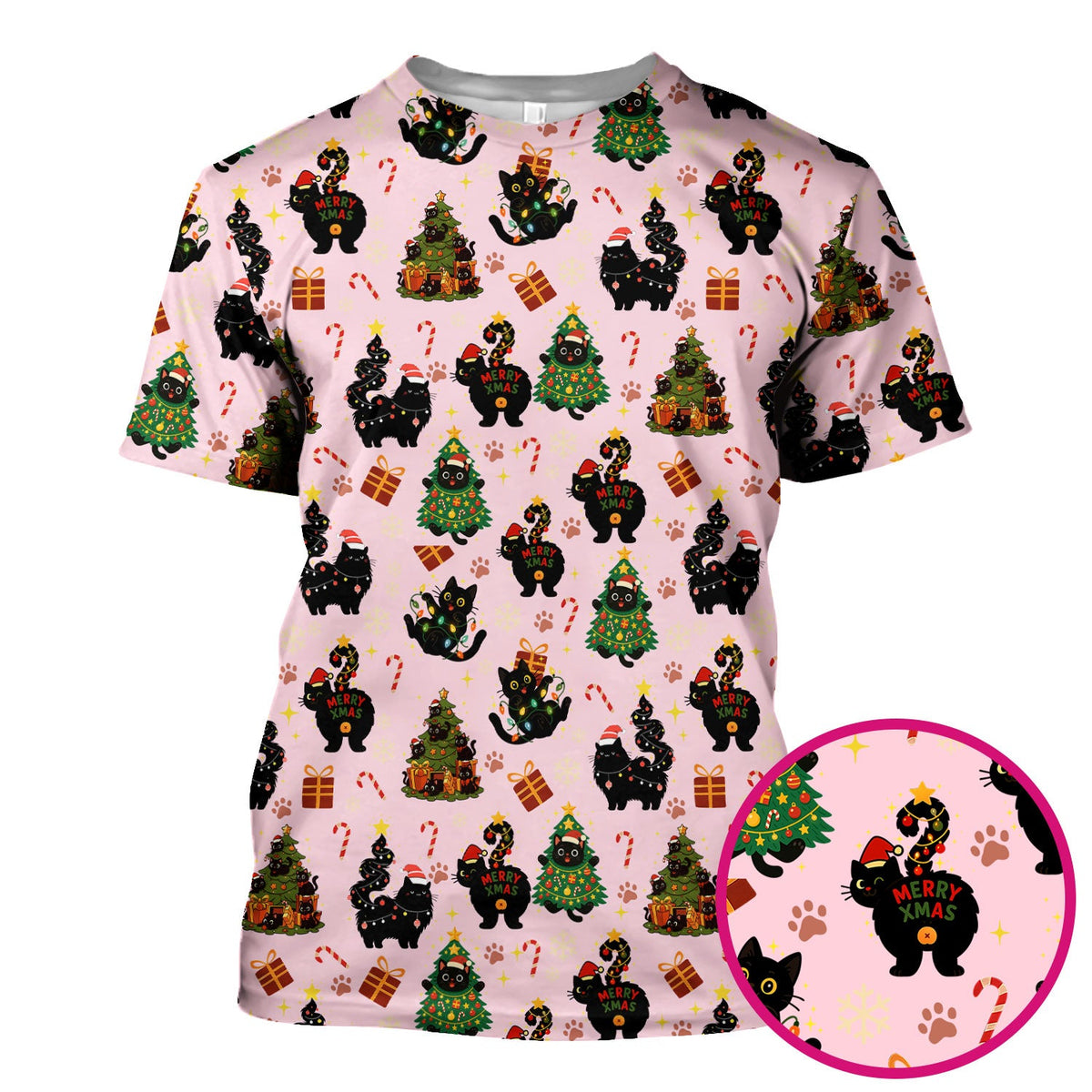 Christmas Cat Nurse Scrub Top - Funny Black Cat Print Medical Shirt for Women & Men - Cute Holiday Scrubs Gift for RN CNA Doctor