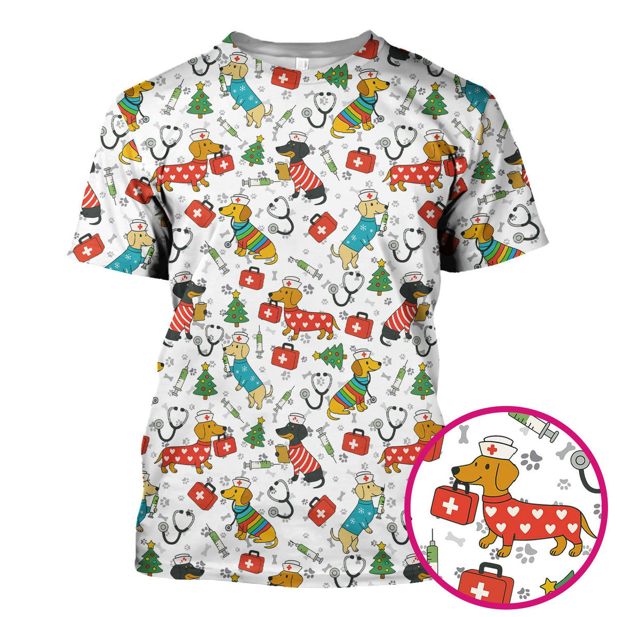 Christmas Dachshund Nurse Scrub Top