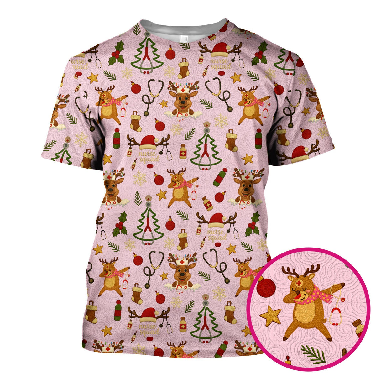 Christmas Reindeer Scrub Top - Cute Holiday Nurse Scrubs with Reindeer Print - Funny Xmas Medical Scrub Shirt Gift for Women CNA RN Doctor