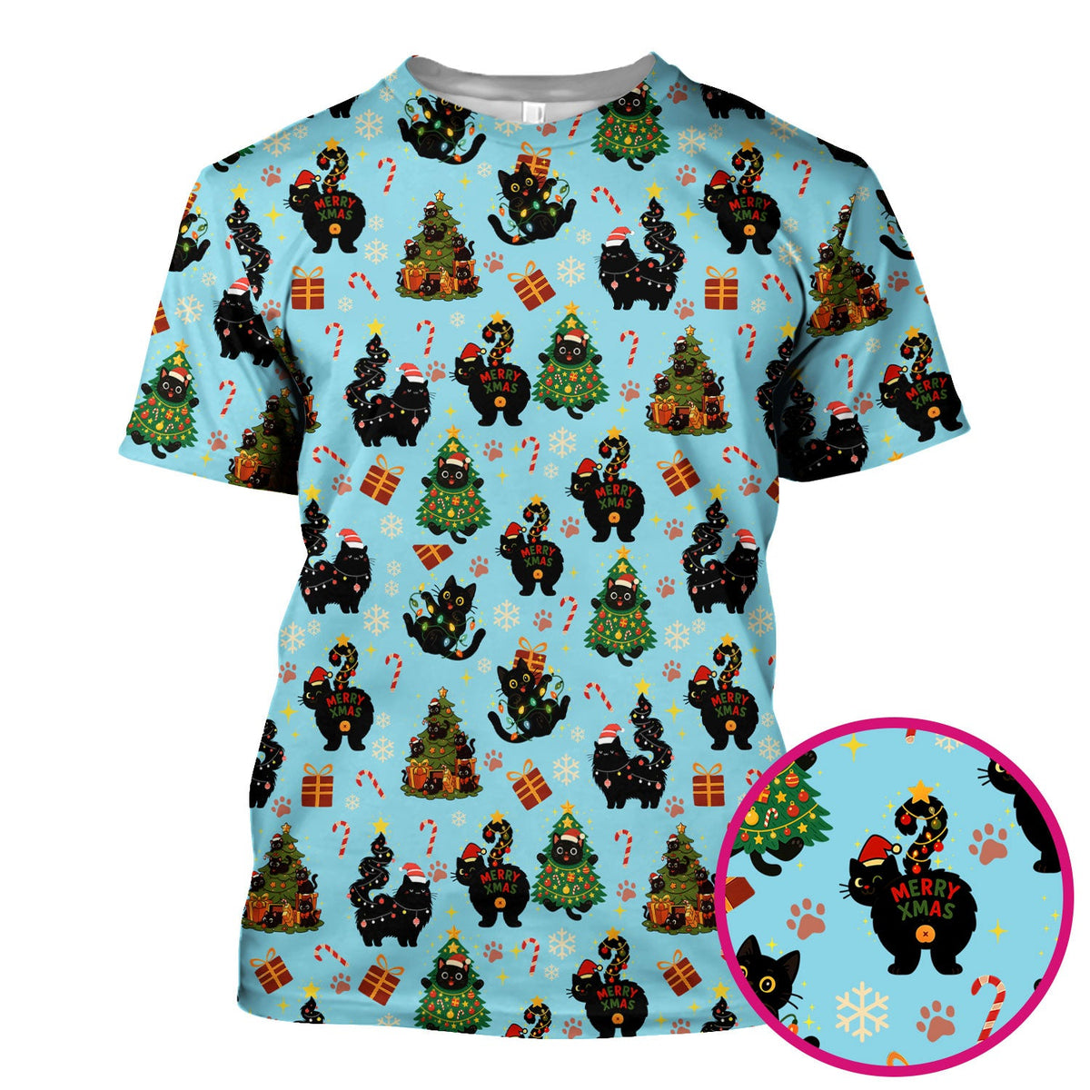 Christmas Cat Nurse Scrub Top - Funny Black Cat Print Medical Shirt for Women & Men - Cute Holiday Scrubs Gift for RN CNA Doctor