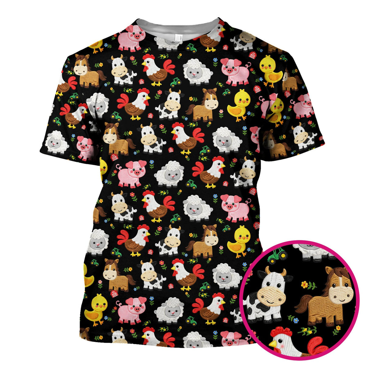 Cartoon Farm Animal Nurse Scrub Top