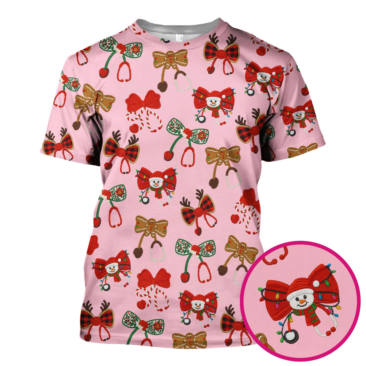Christmas Stethoscope Bow Nurse Scrub Top