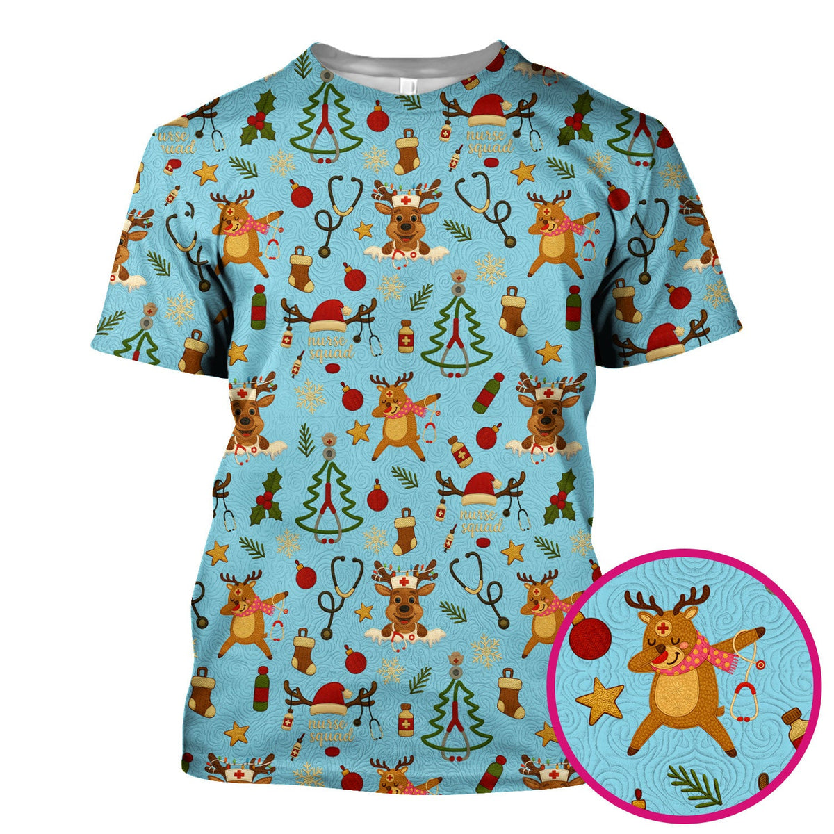Christmas Reindeer Scrub Top - Cute Holiday Nurse Scrubs with Reindeer Print - Funny Xmas Medical Scrub Shirt Gift for Women CNA RN Doctor