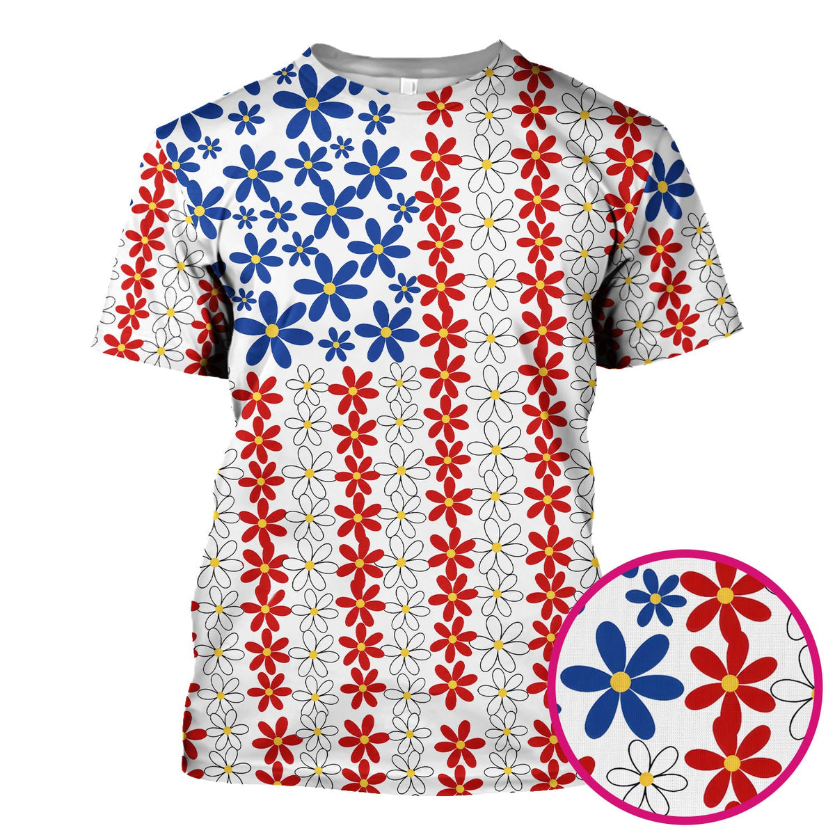 Retro Red Blue Daisy Nurse Scrub Top