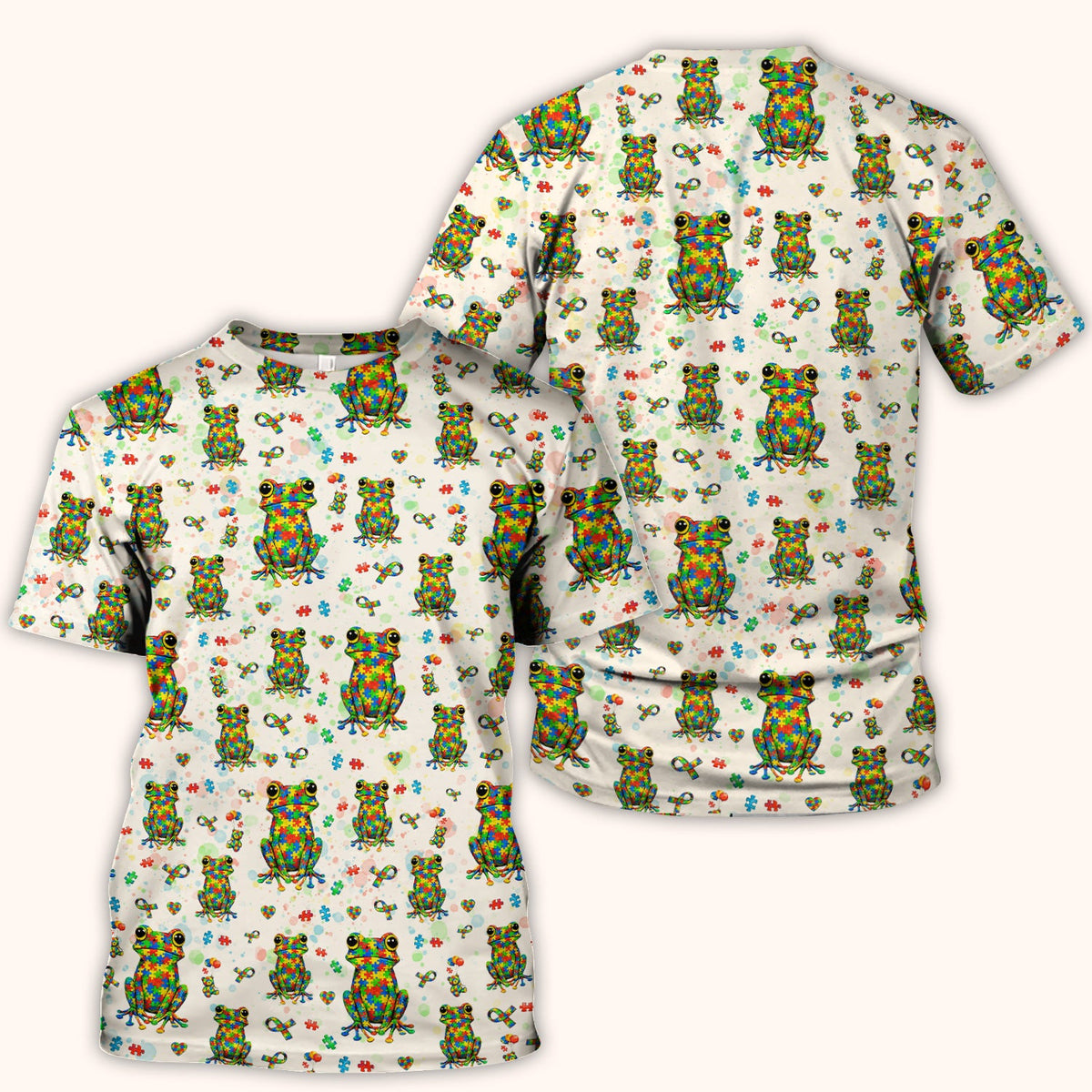 Colorful Autism Puzzle Frog Nurse Scrub Top