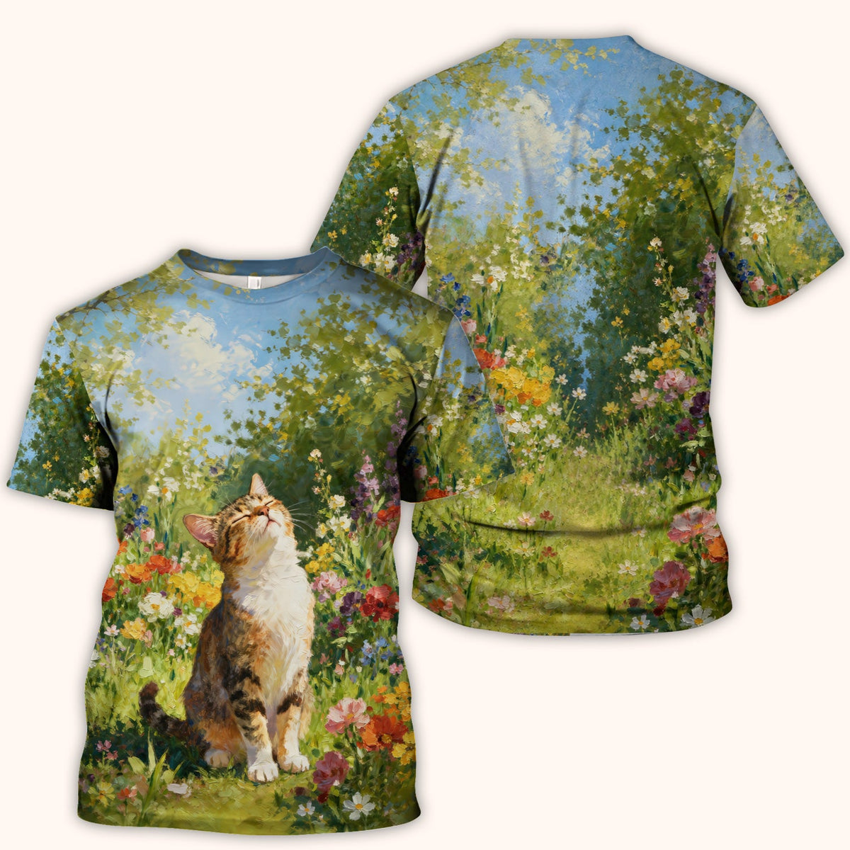 Whimsical Garden Cat Blossom Nurse Scrub Top