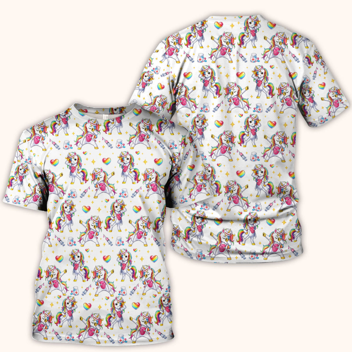 Playful Nurse Unicorn Rainbow Pattern Scrub Top, Comfortable Scrubs for Nurses