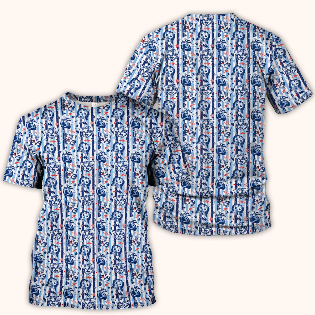 Cat Faces With Lightning Nurse Scrub Top