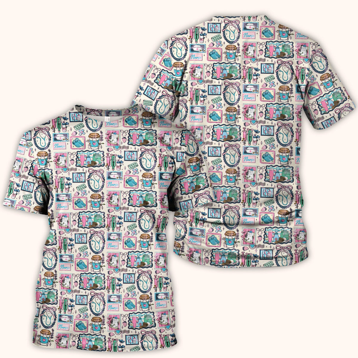 Stethoscope Syringe Frame Nurse Scrub Top