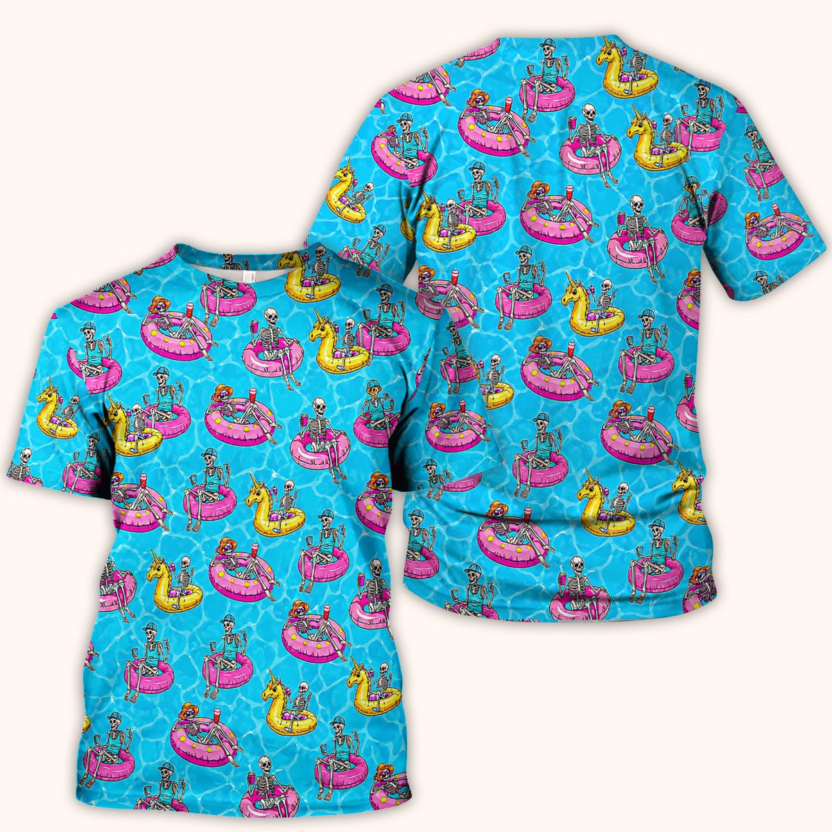 Summerween Skeleton Pool Float Nurse Scrub Top