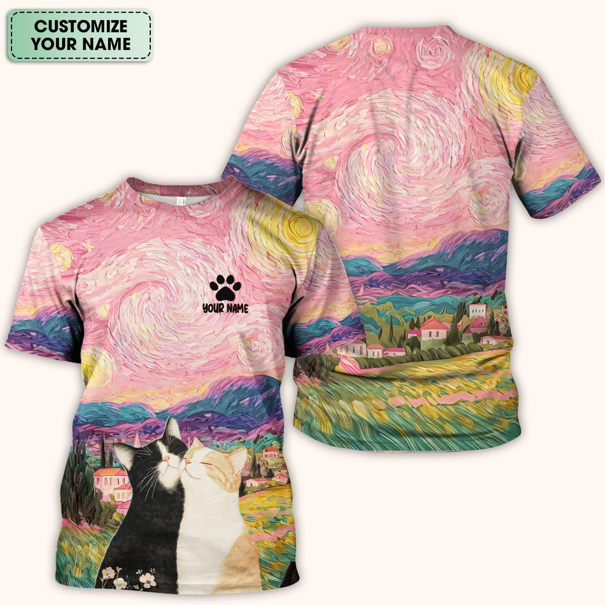 Personalized Cat Couple Sunset Sky Nurse Scrub Top