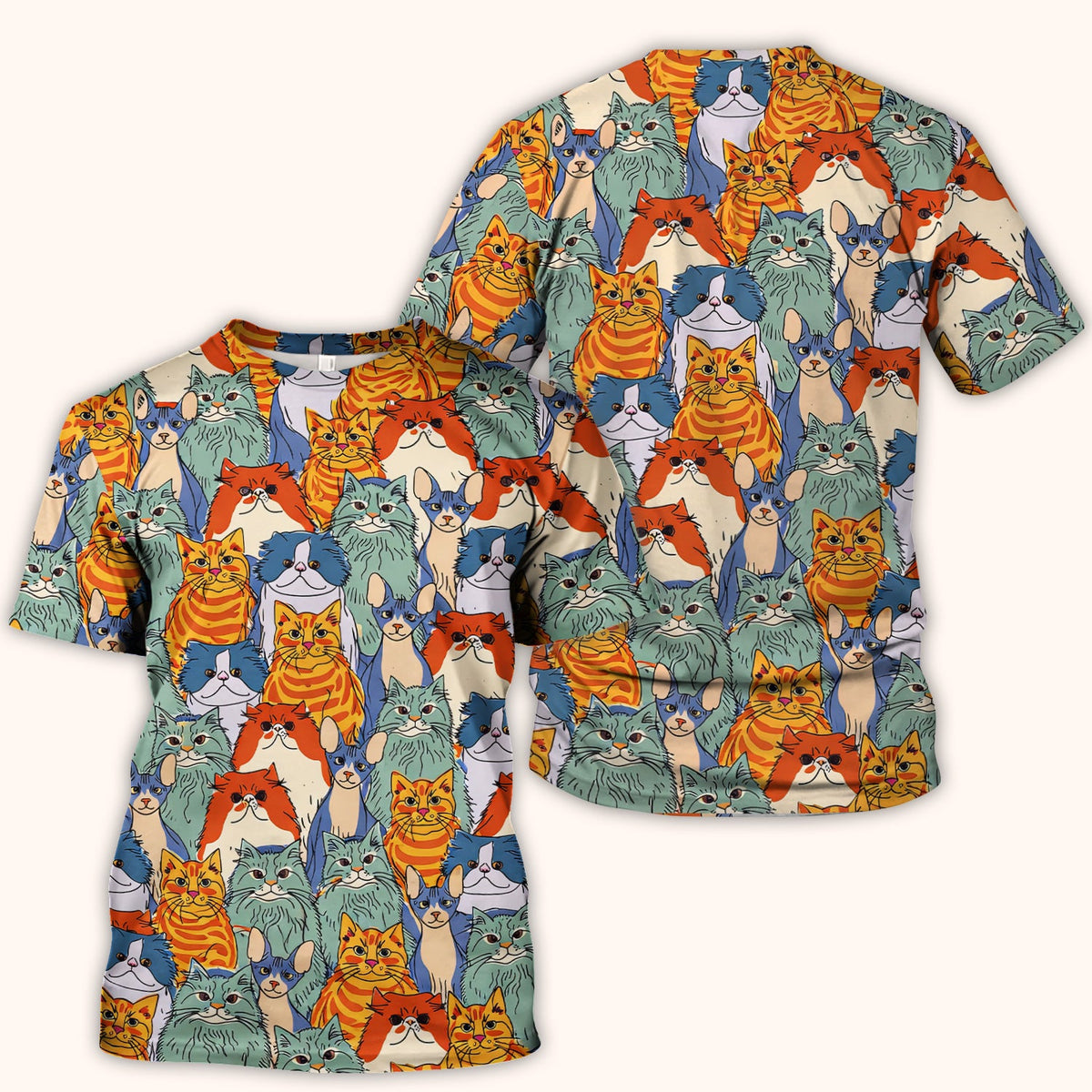 Multicolor Cat Faces Nurse Scrub Top