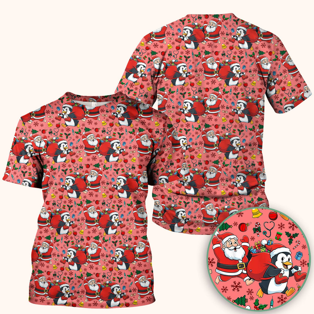Penguin Santa Nurse Scrub Top - Christmas Gift