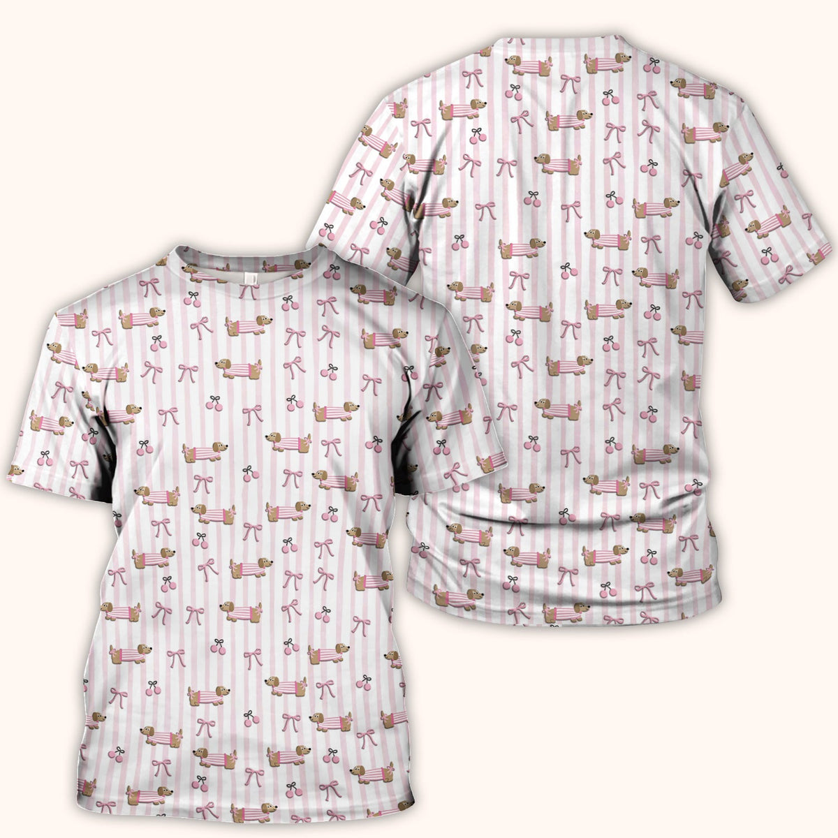 Dachshund Pink Stripe Nurse Scrub Top