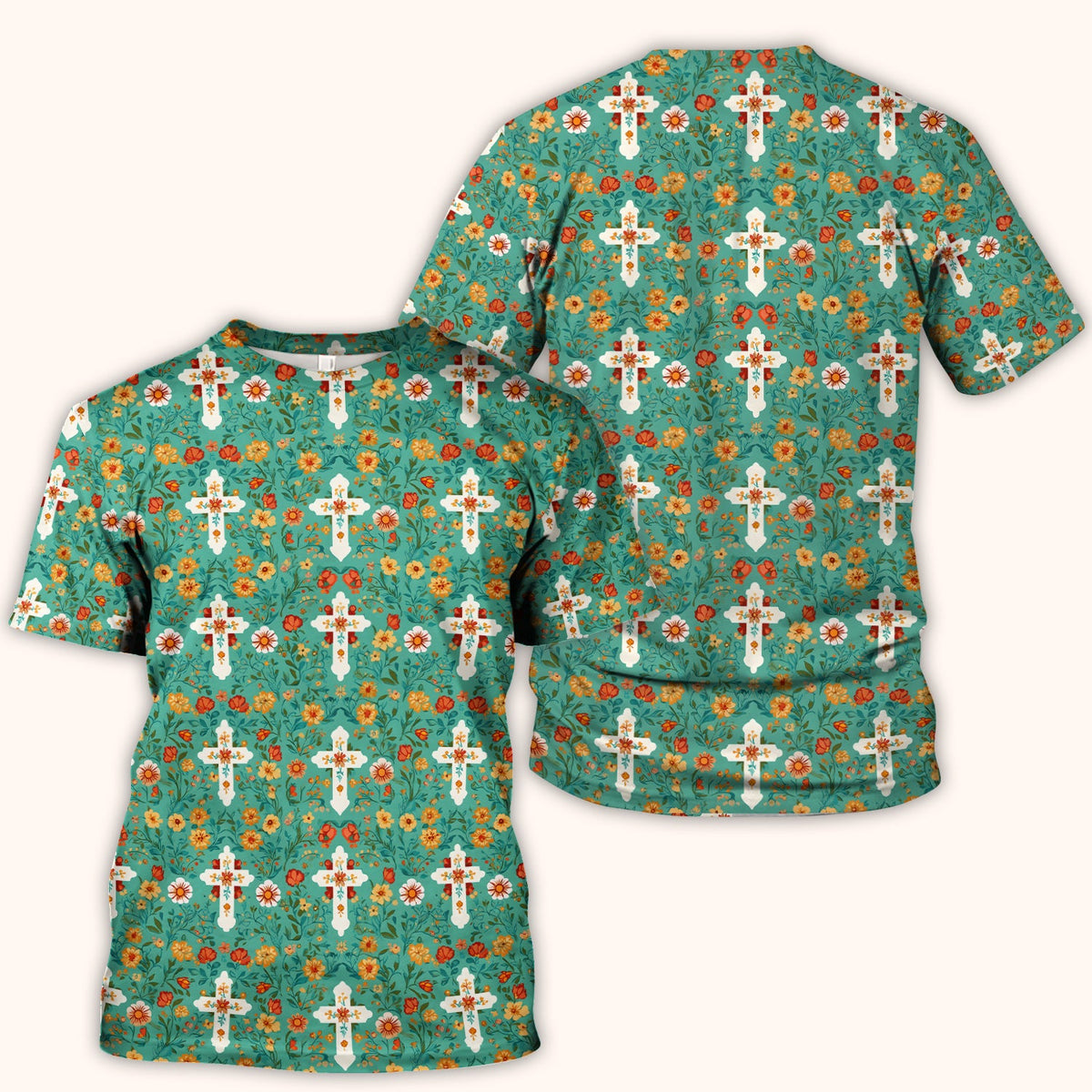 Christian Faith Floral Cross Nurse Scrub Top