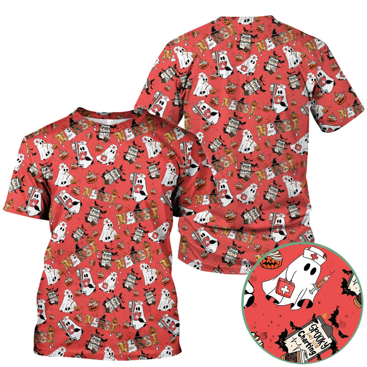 Spooky But Still Charting Nurse Scrub Top - Halloween Gift