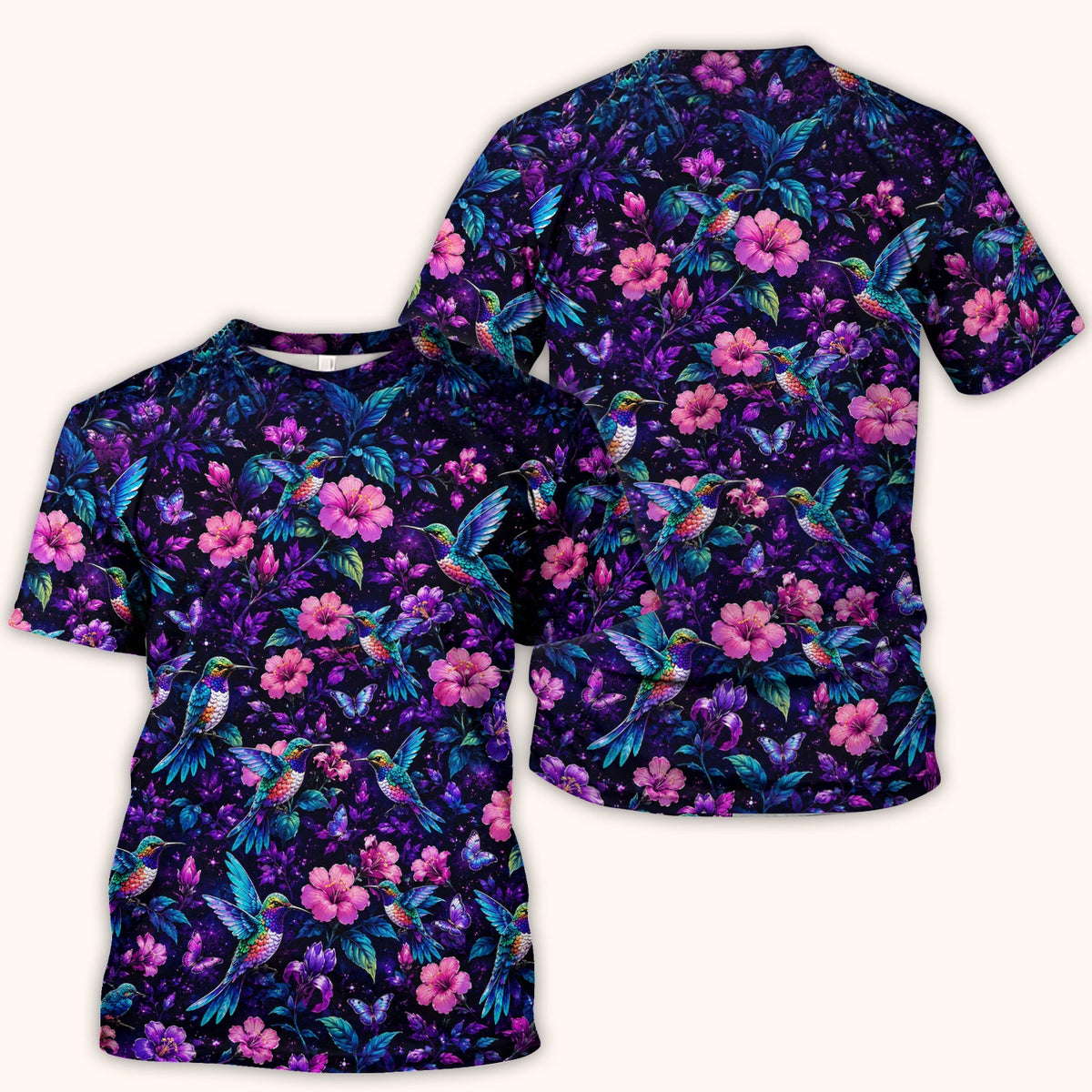 Vibrant Hummingbird Hibiscus Blossom Nurse Scrub Top
