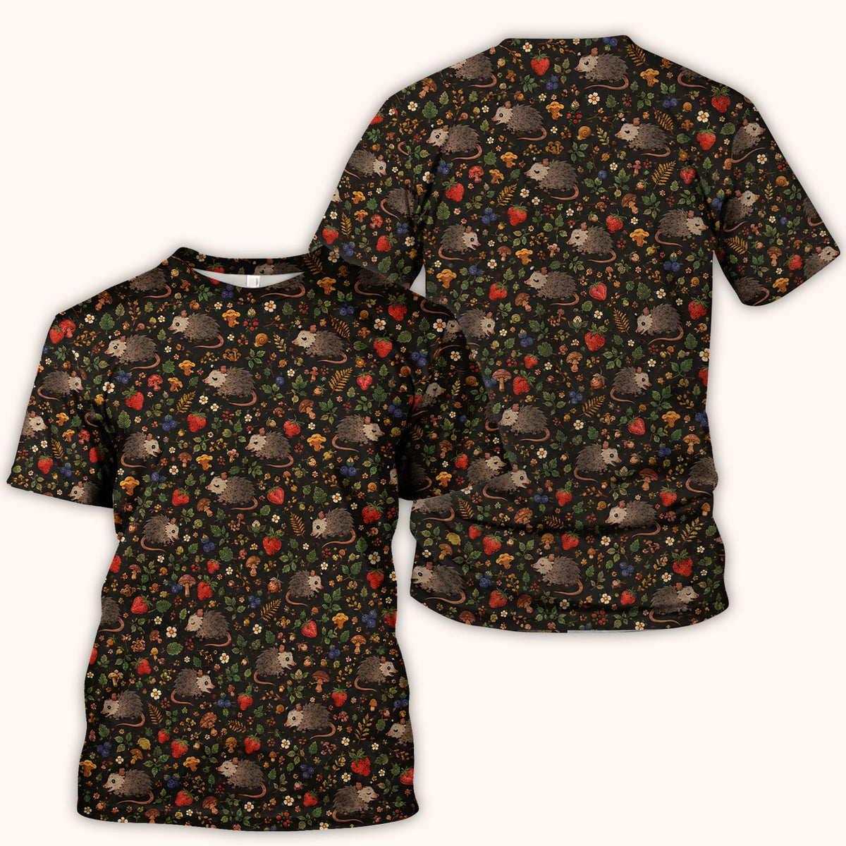 Woodland Opossum Berry Mushroom Nurse Scrub Top