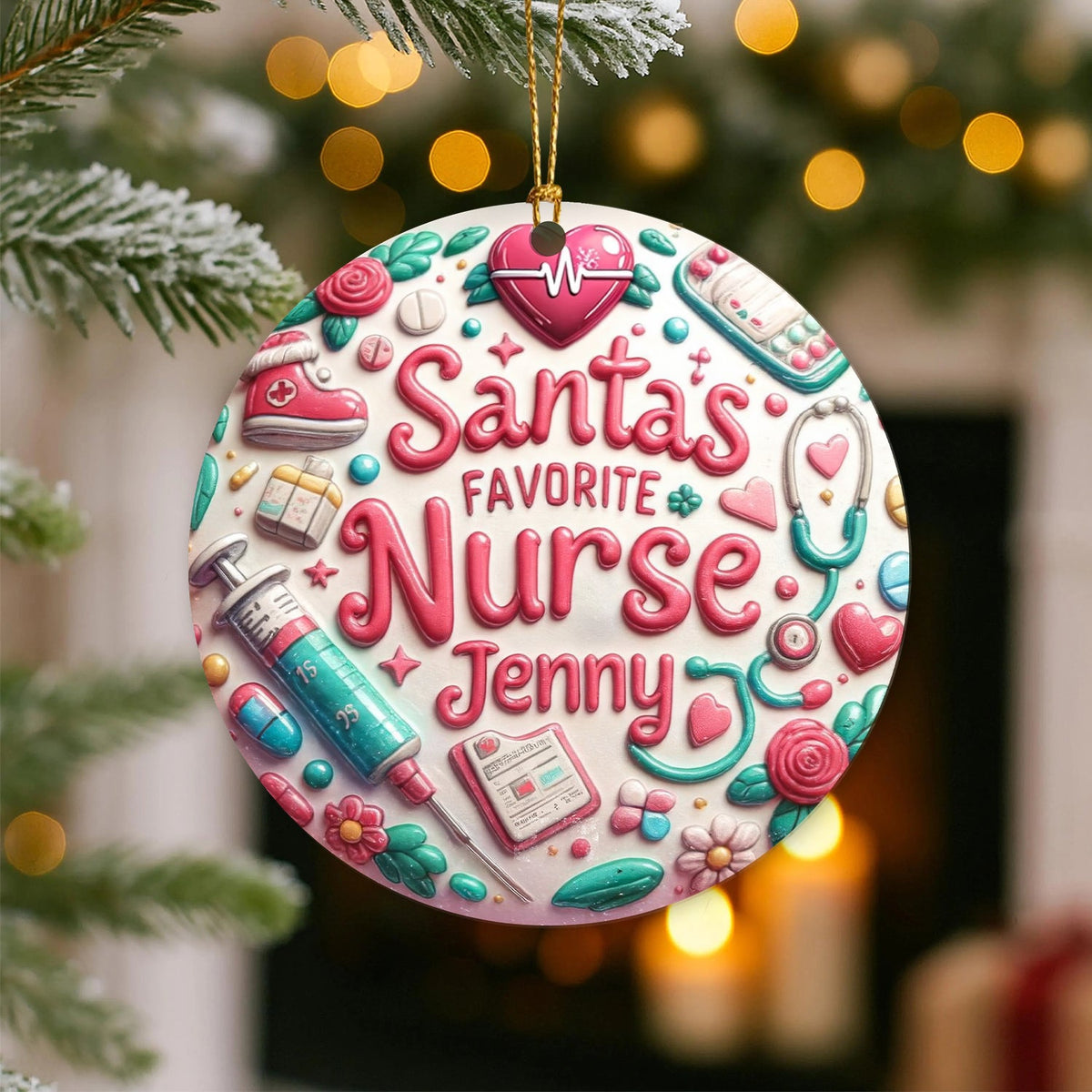 Personalized Santa's Favorite Ceramic Christmas Nurse Ornament