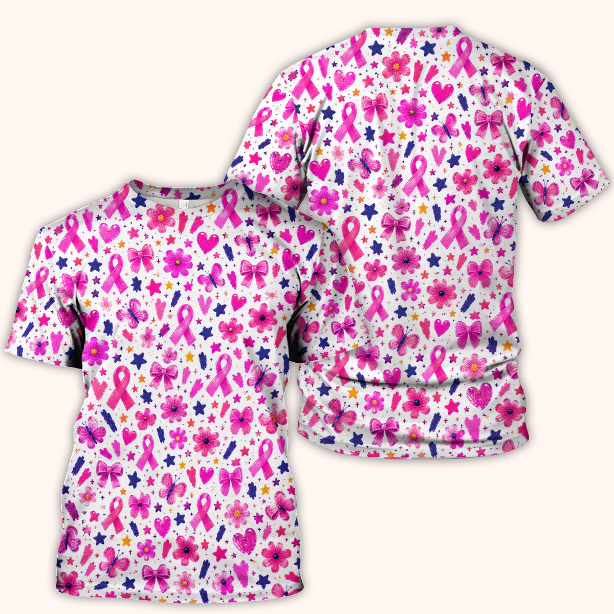 Pink Ribbon Floral Breast Cancer Nurse Scrub Top