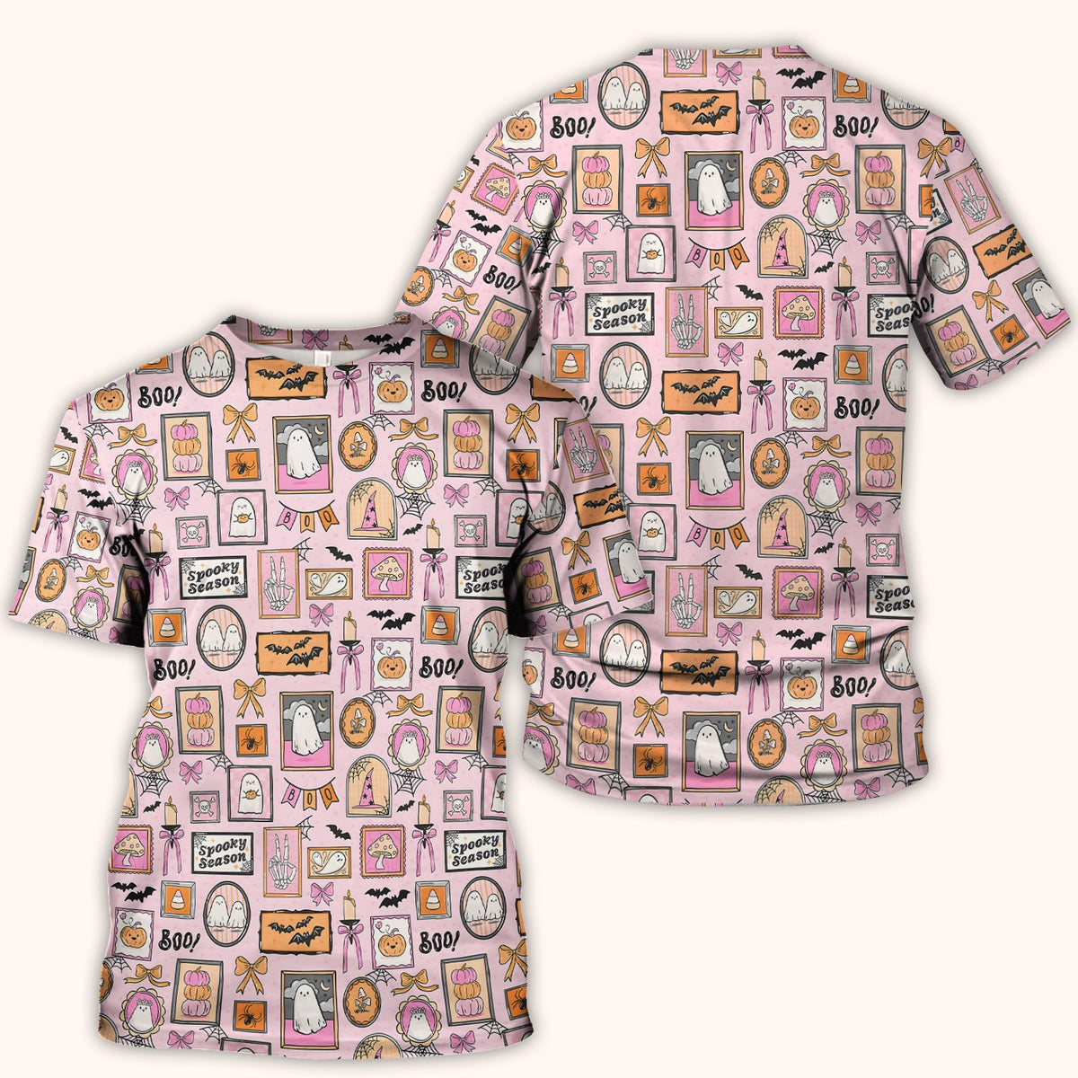 Pink Halloween Ghost Gallery Nurse Scrub Top