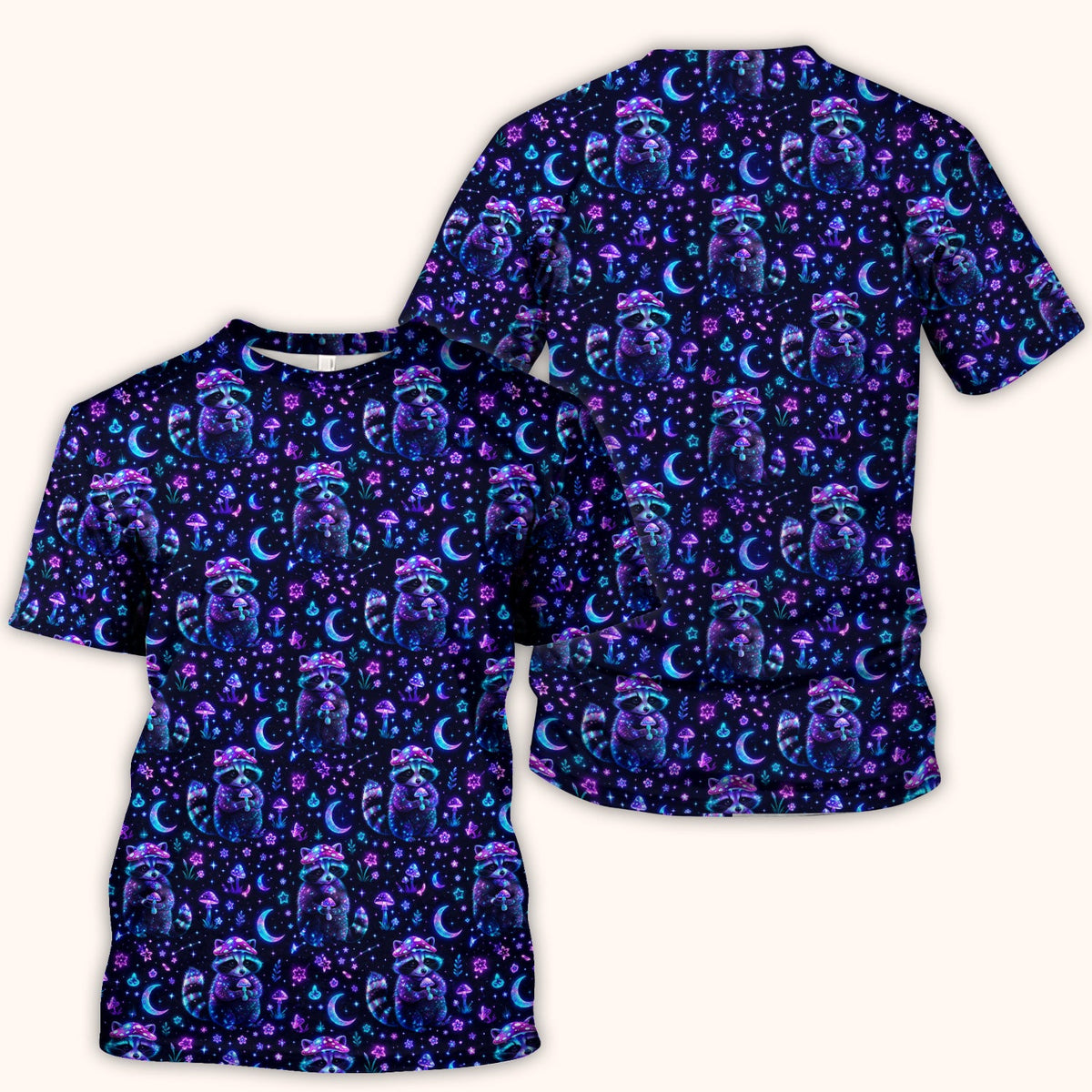 Neon Mushroom Raccoon Moonlight Nurse Scrub Top
