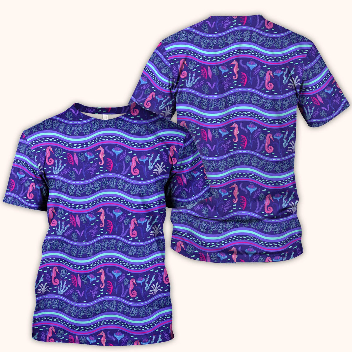 Purple Seahorse Ocean Pattern Nurse Scrub Top
