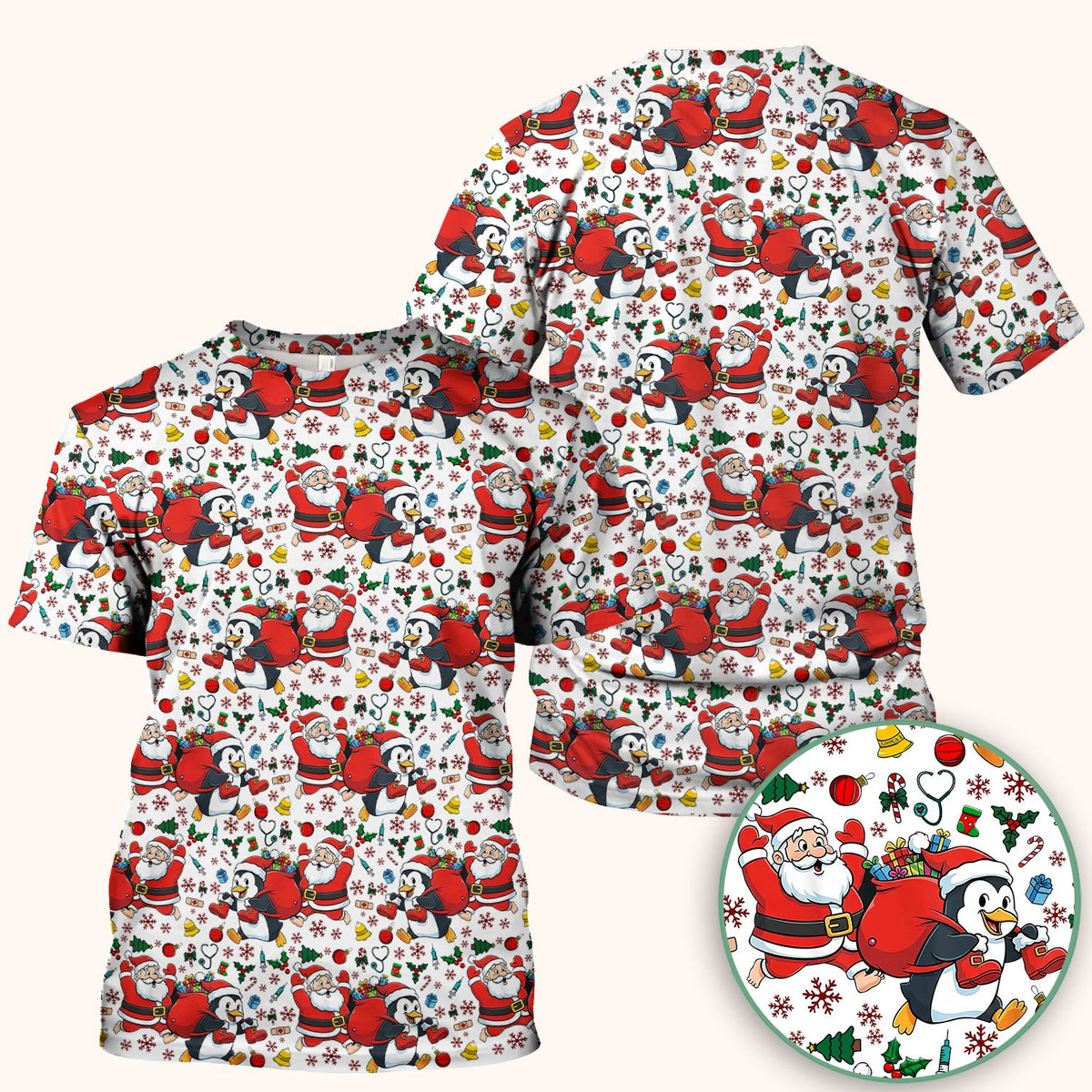 Penguin Santa Nurse Scrub Top - Christmas Gift